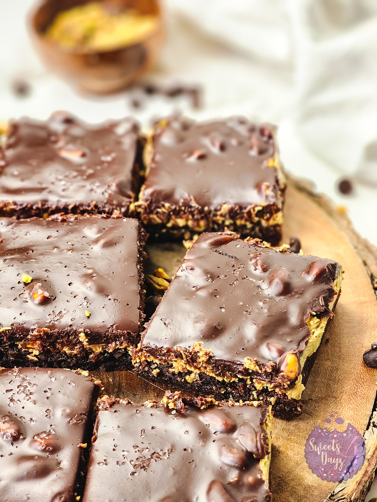 Dubai Pistachio Brownies on Gold Marble