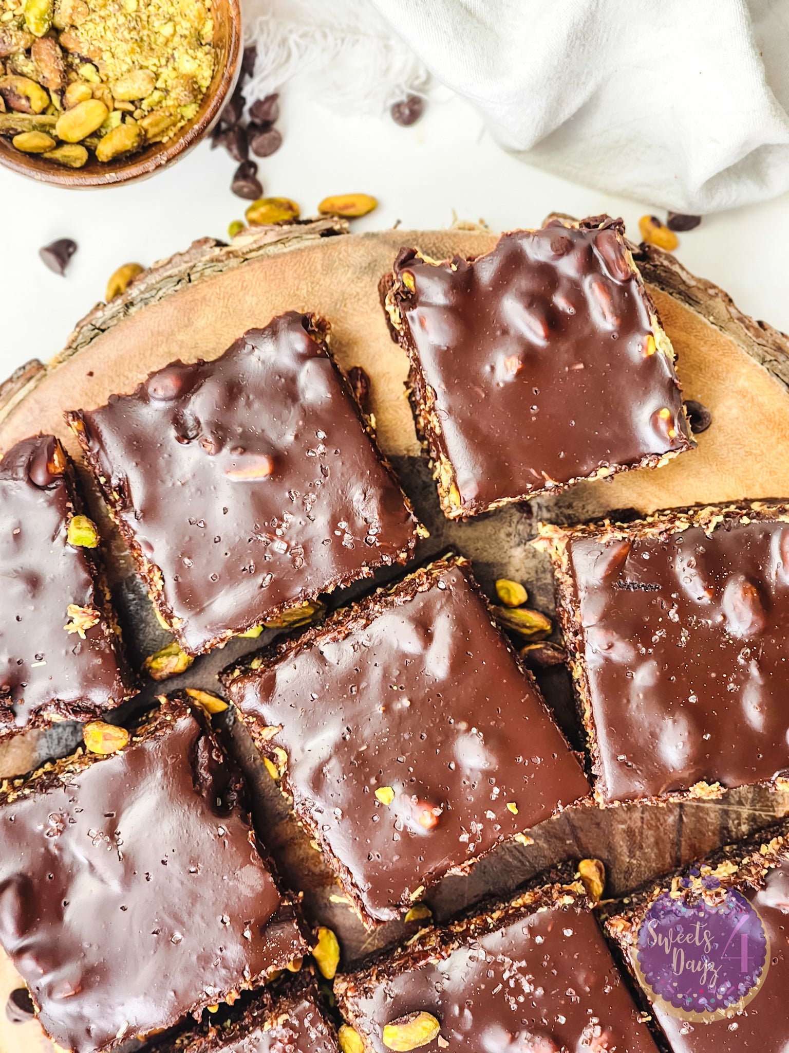 Dubai Pistachio Brownies on Gold Marble