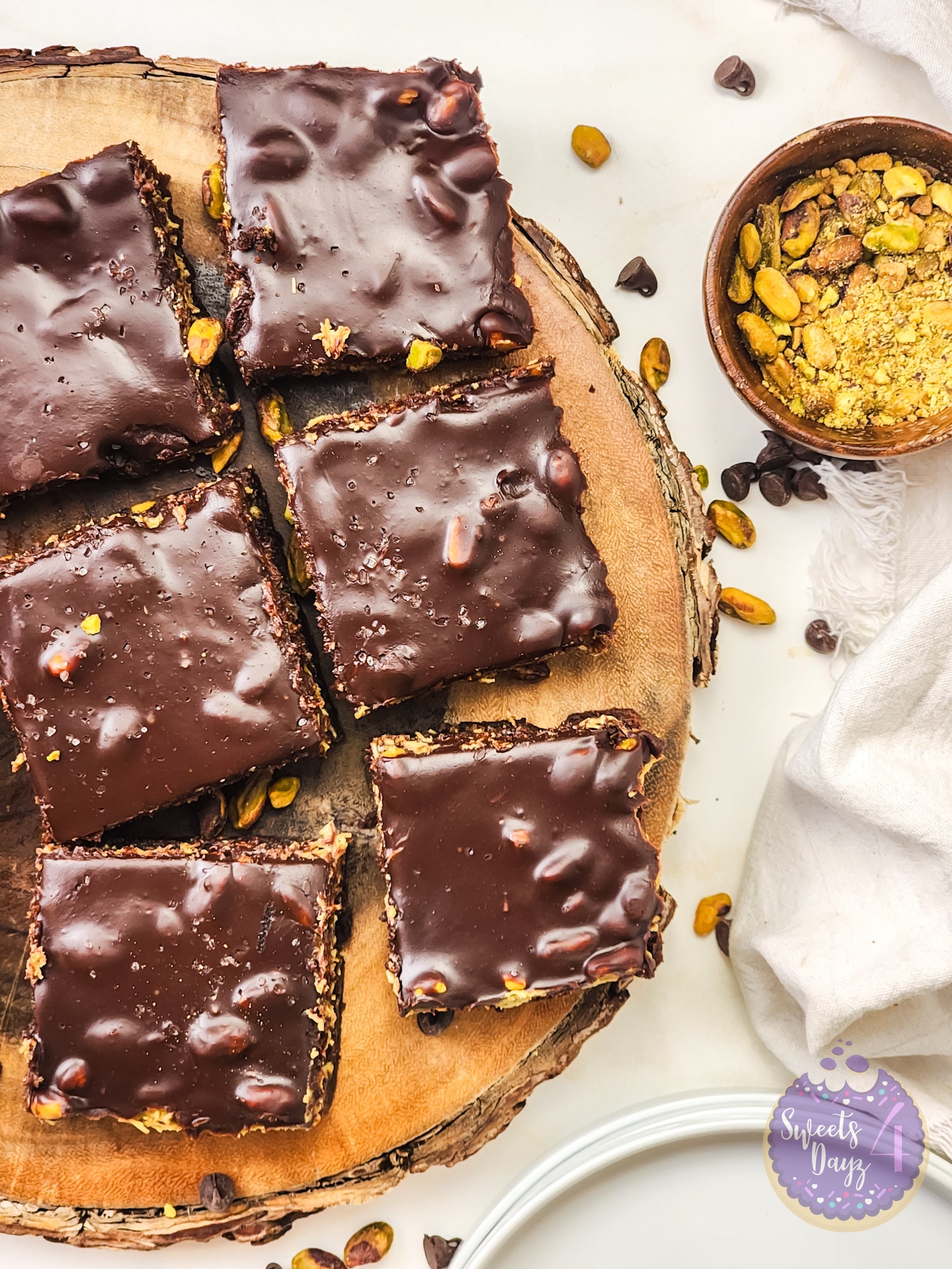 Dubai Pistachio Brownies on Gold Marble