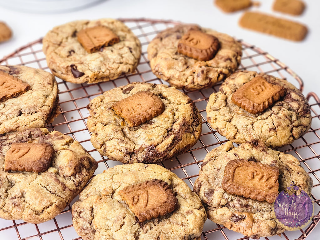 Biscoff Chocolate Chip Cookies on White