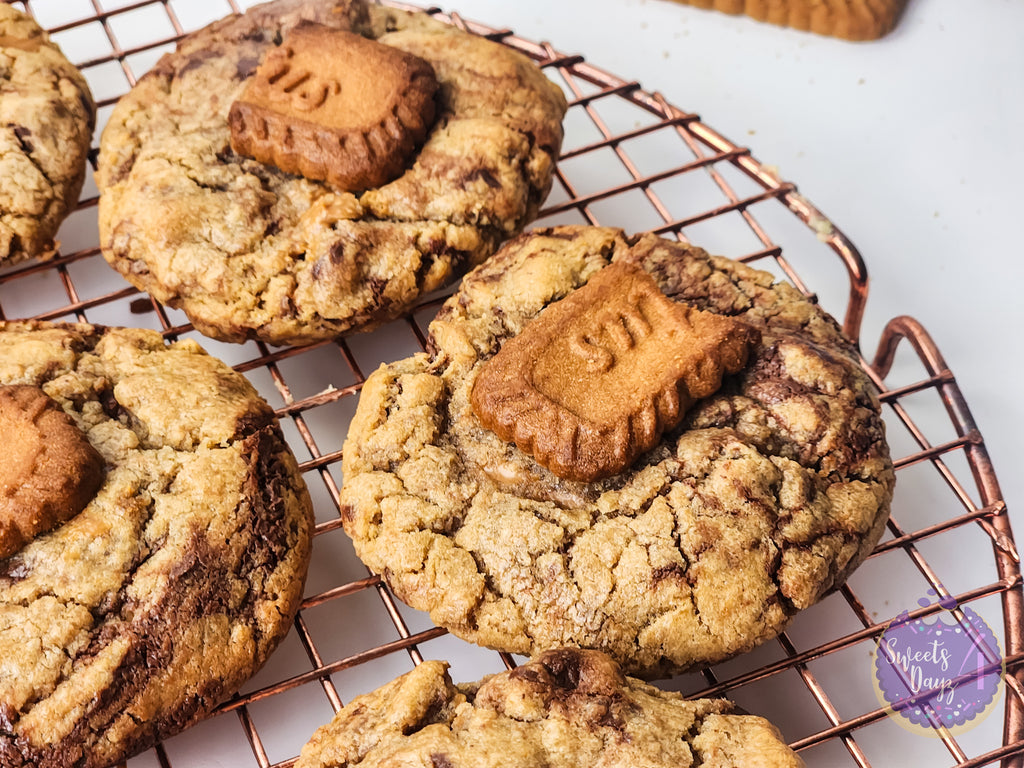 Biscoff Chocolate Chip Cookies on White