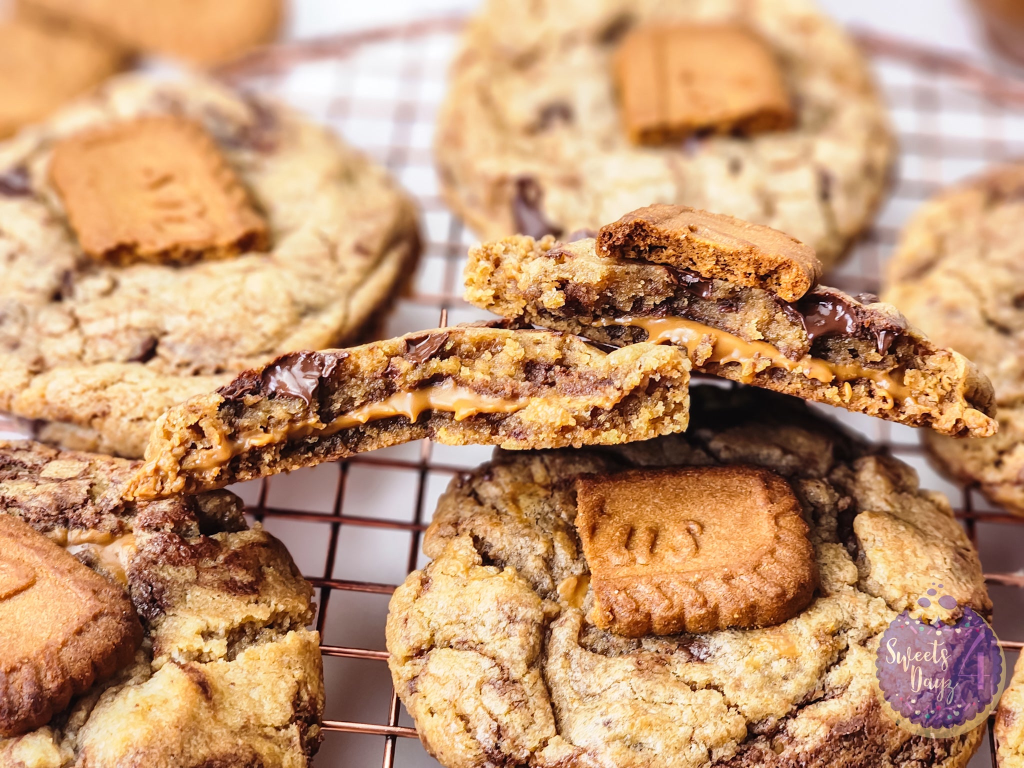 Biscoff Chocolate Chip Cookies on White