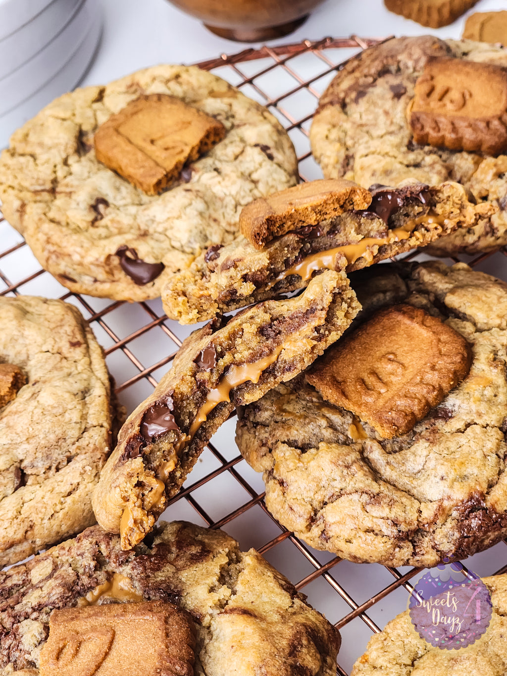 Biscoff Chocolate Chip Cookies on White