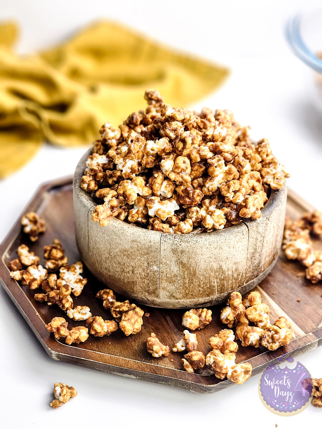 Homemade Caramel Popcorn on White