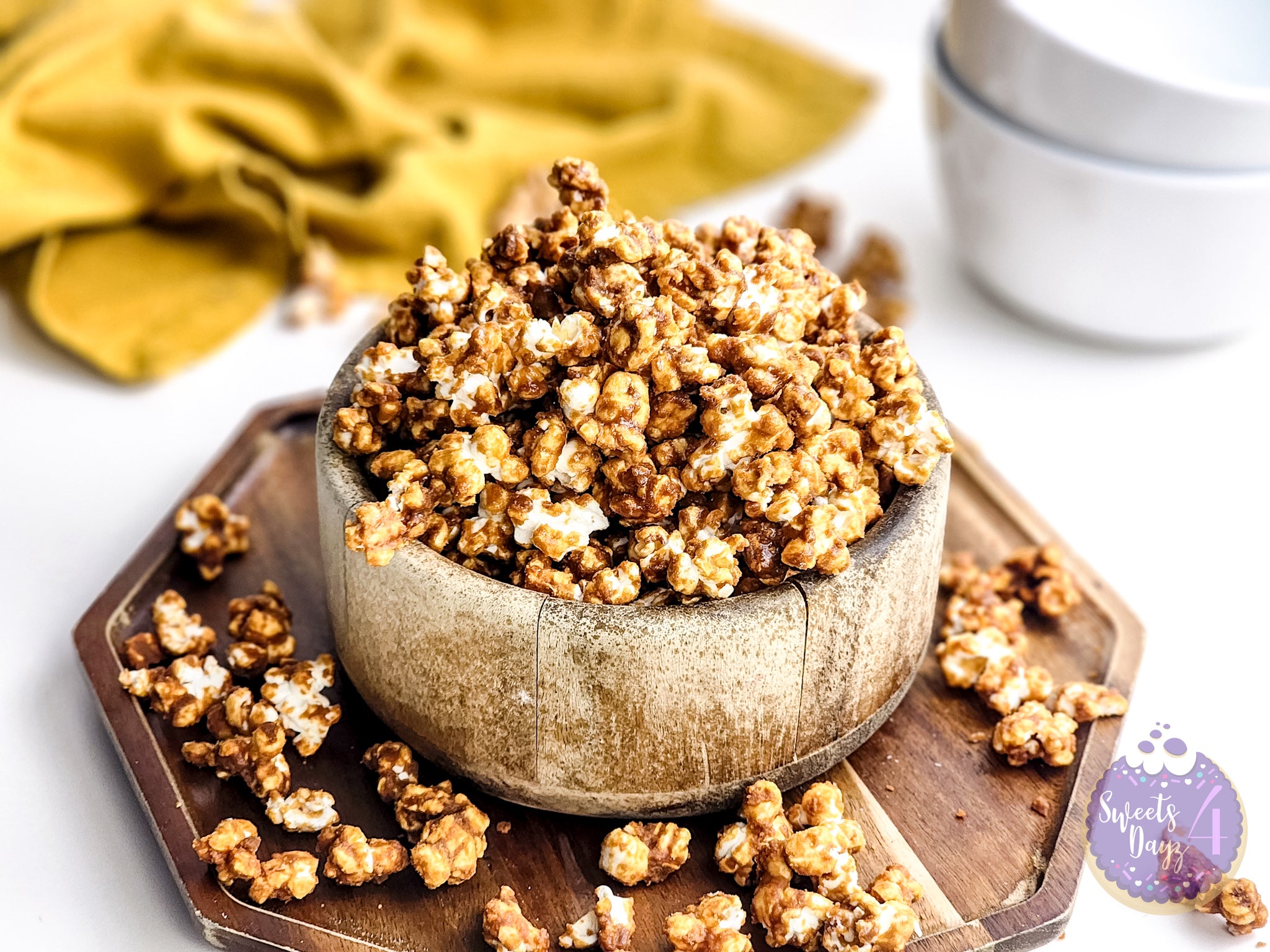 Homemade Caramel Popcorn on White