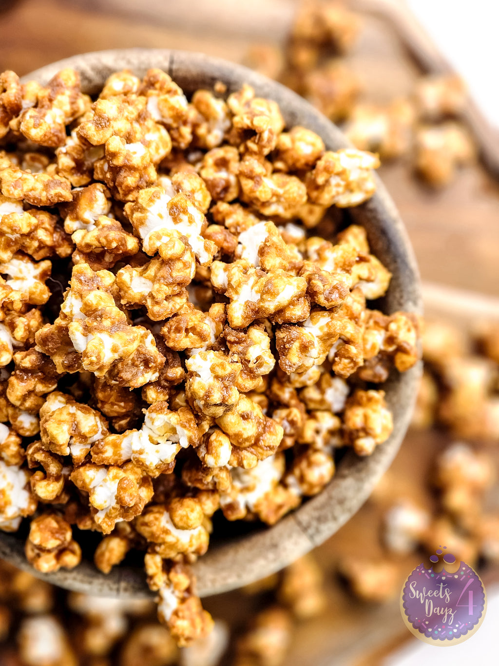 Homemade Caramel Popcorn on White