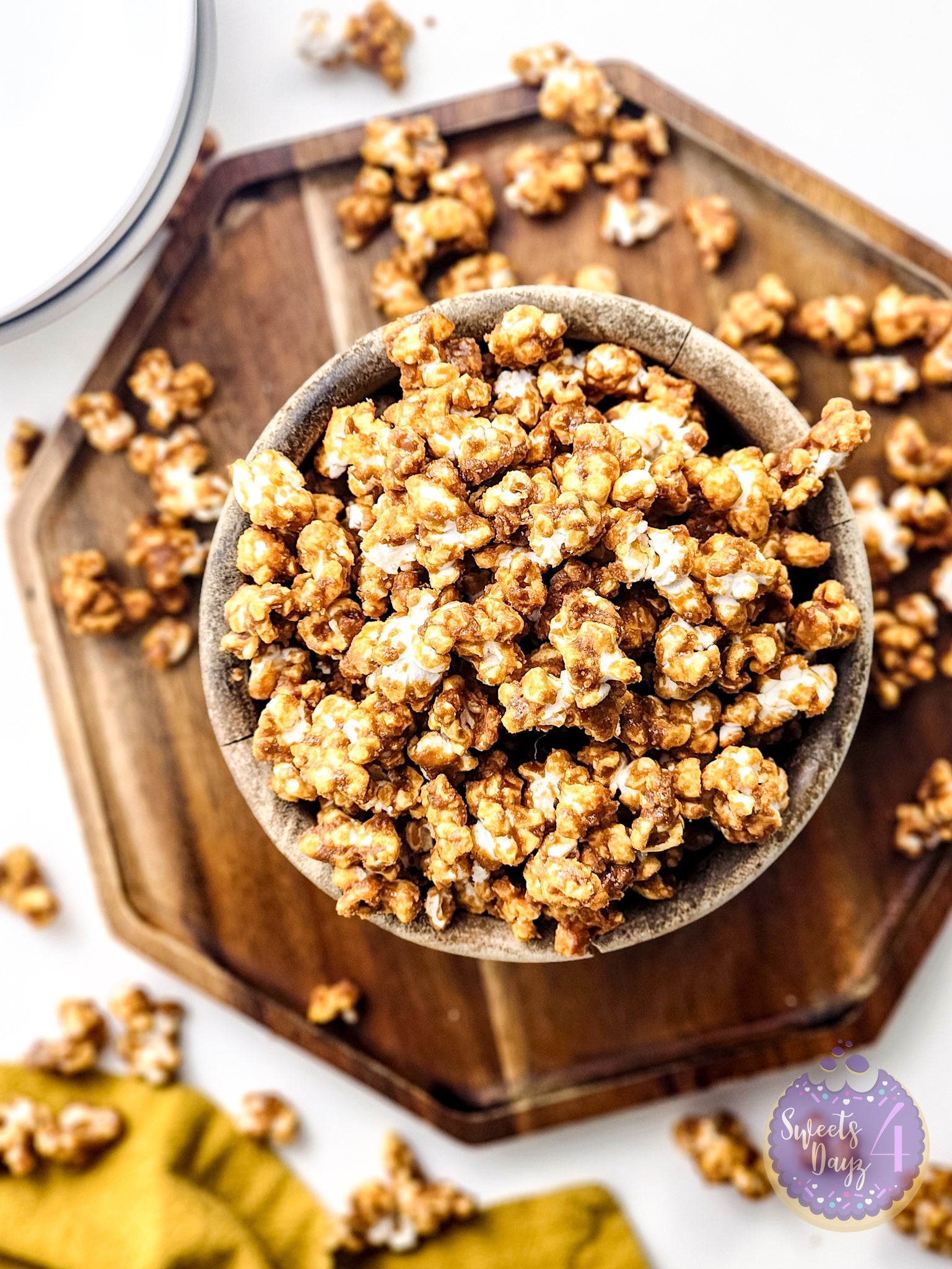 Homemade Caramel Popcorn on White