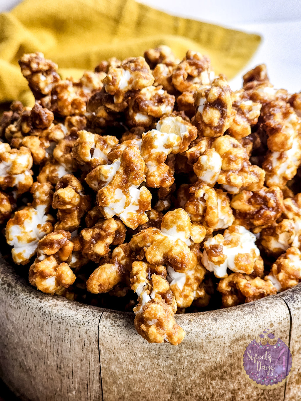 Homemade Caramel Popcorn on White