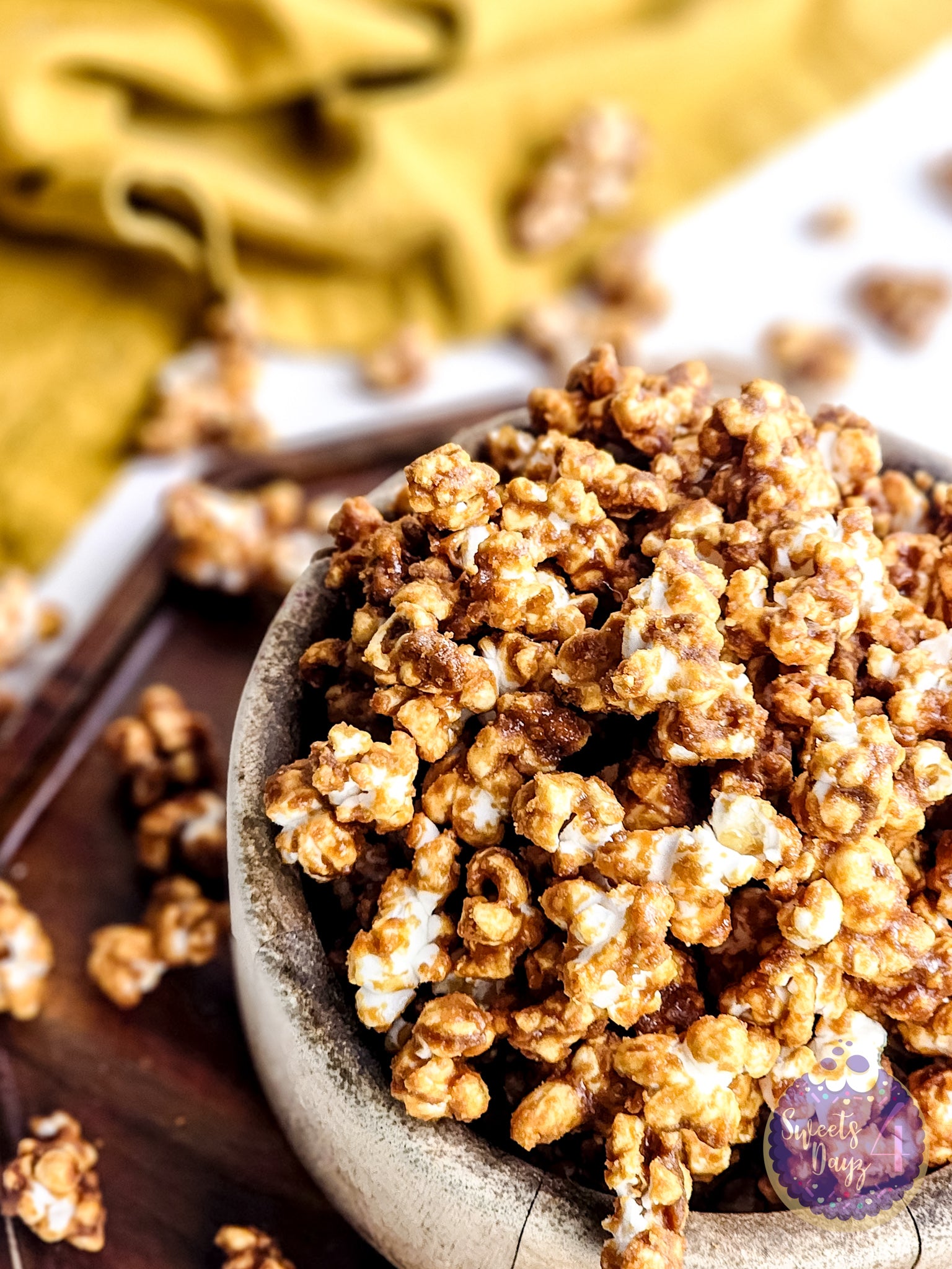 Homemade Caramel Popcorn on White