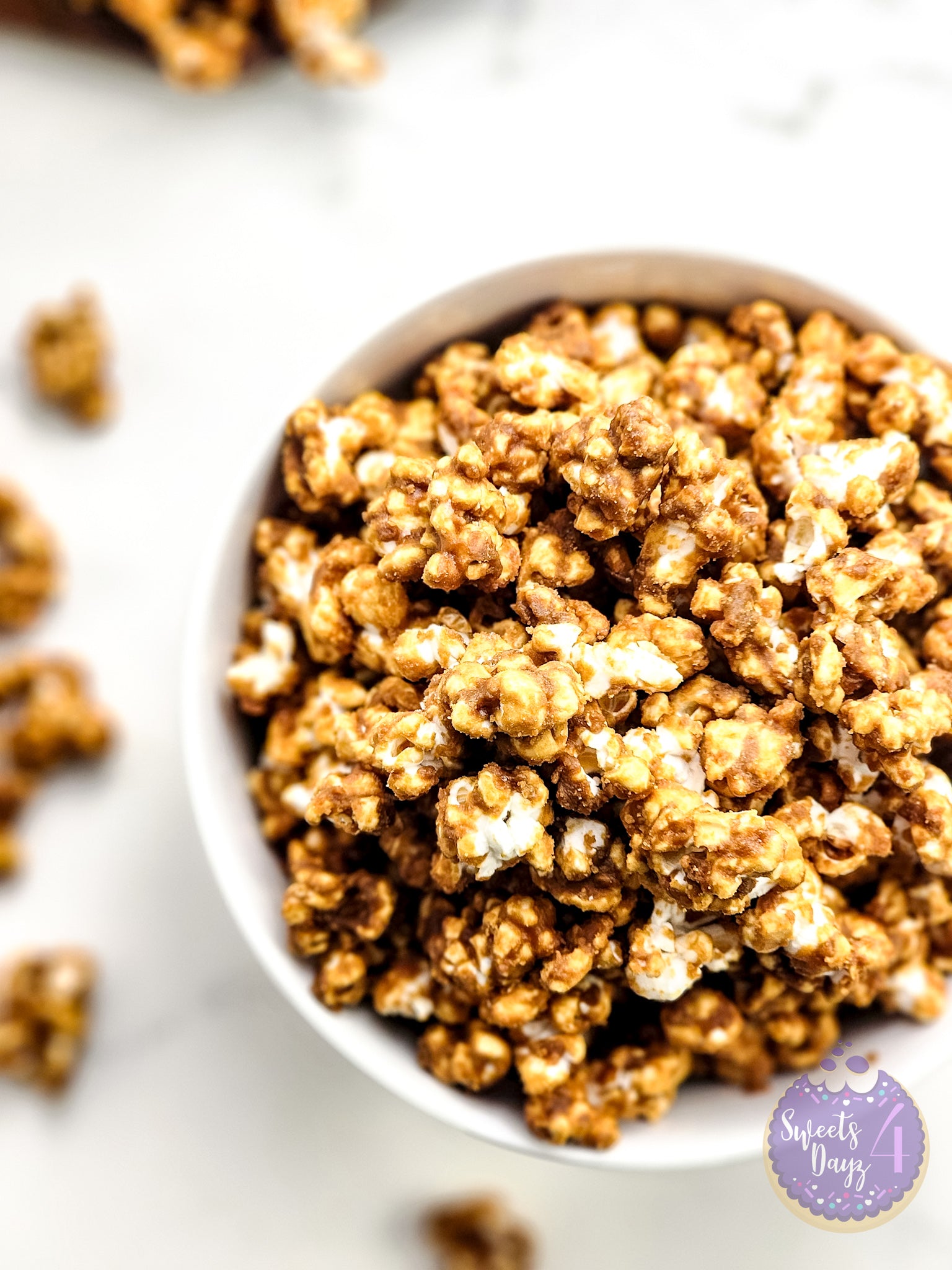 Homemade Caramel Popcorn on Marble