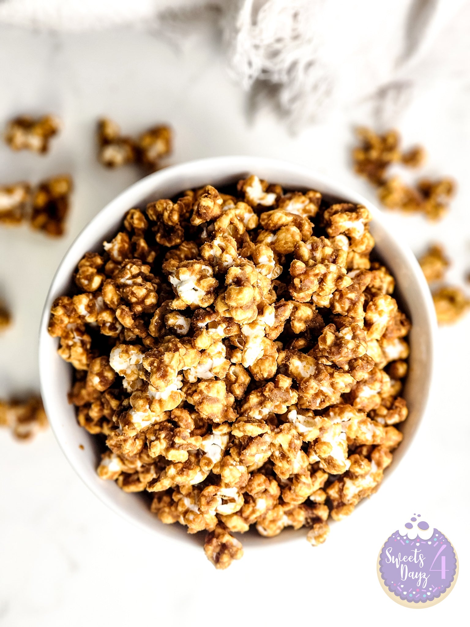 Homemade Caramel Popcorn on Marble