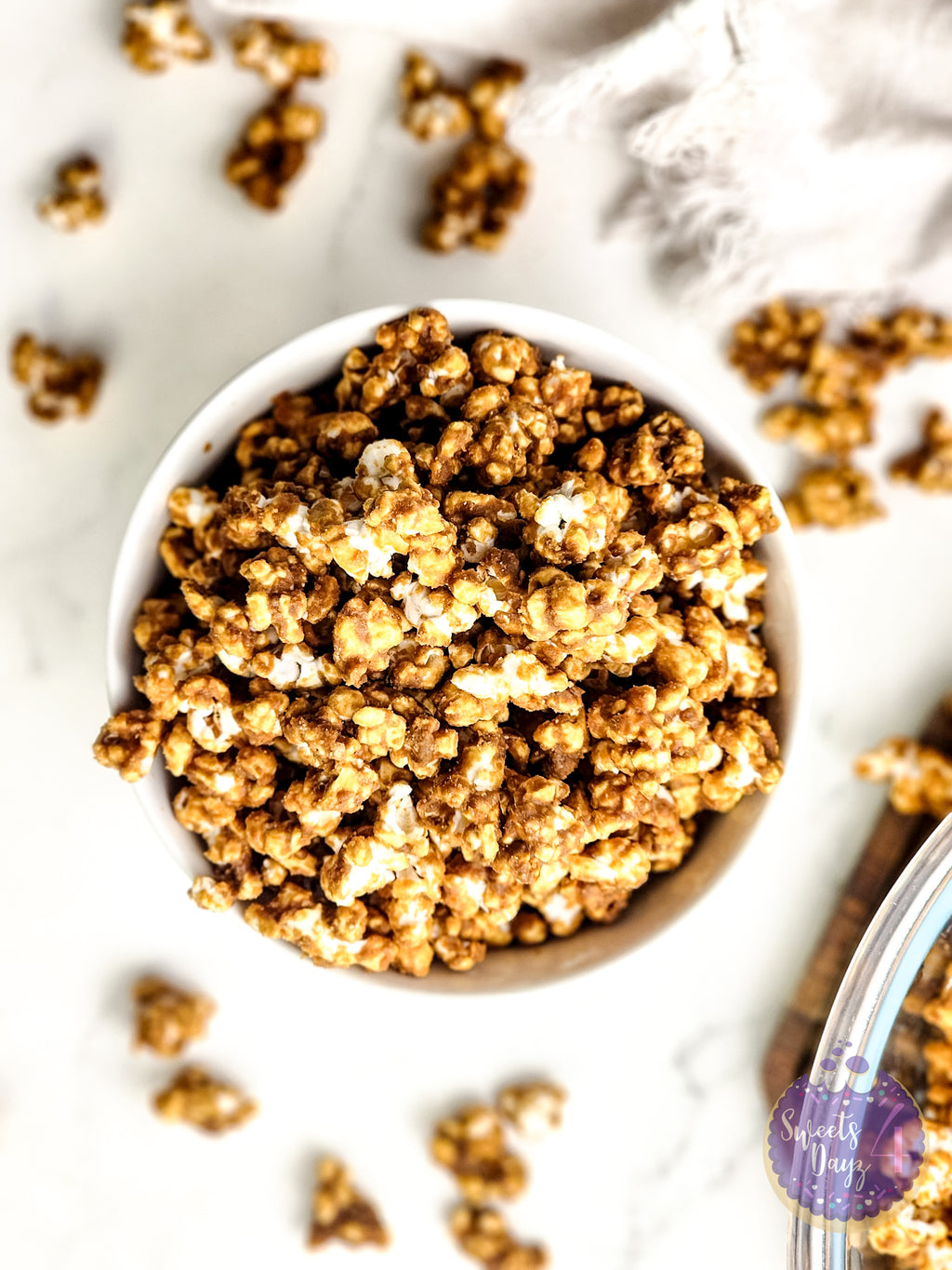 Homemade Caramel Popcorn on Marble