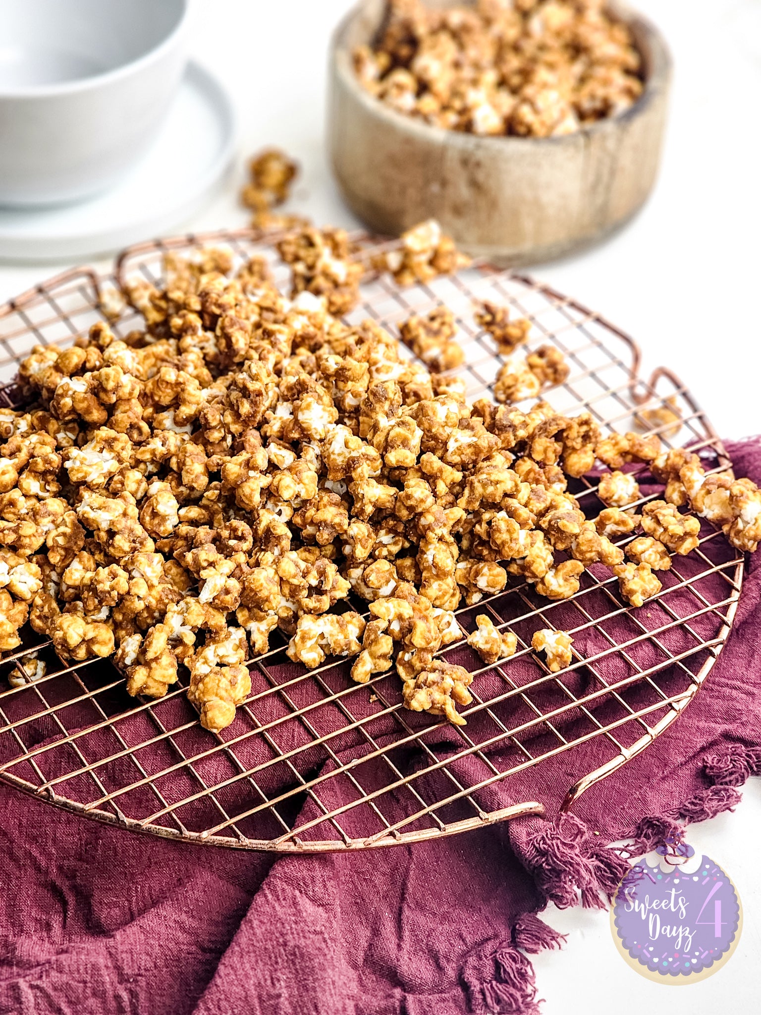 Homemade Caramel Popcorn on Gold Marble