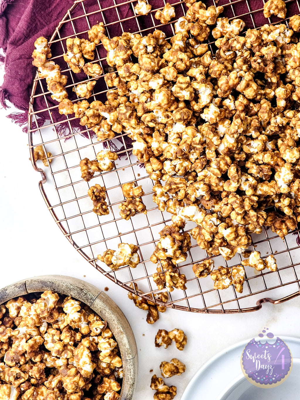 Homemade Caramel Popcorn on Gold Marble