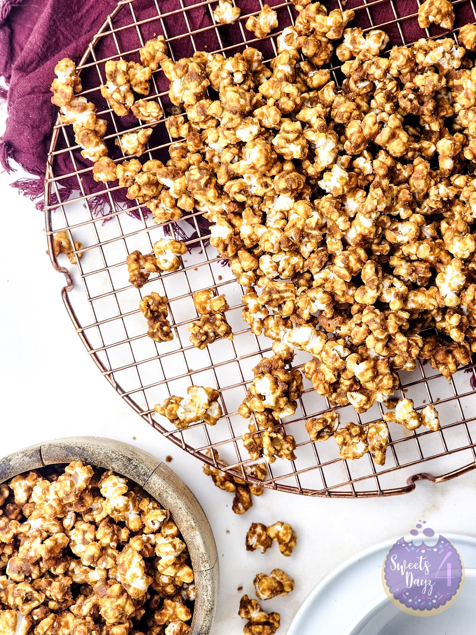 Homemade Caramel Popcorn on Gold Marble
