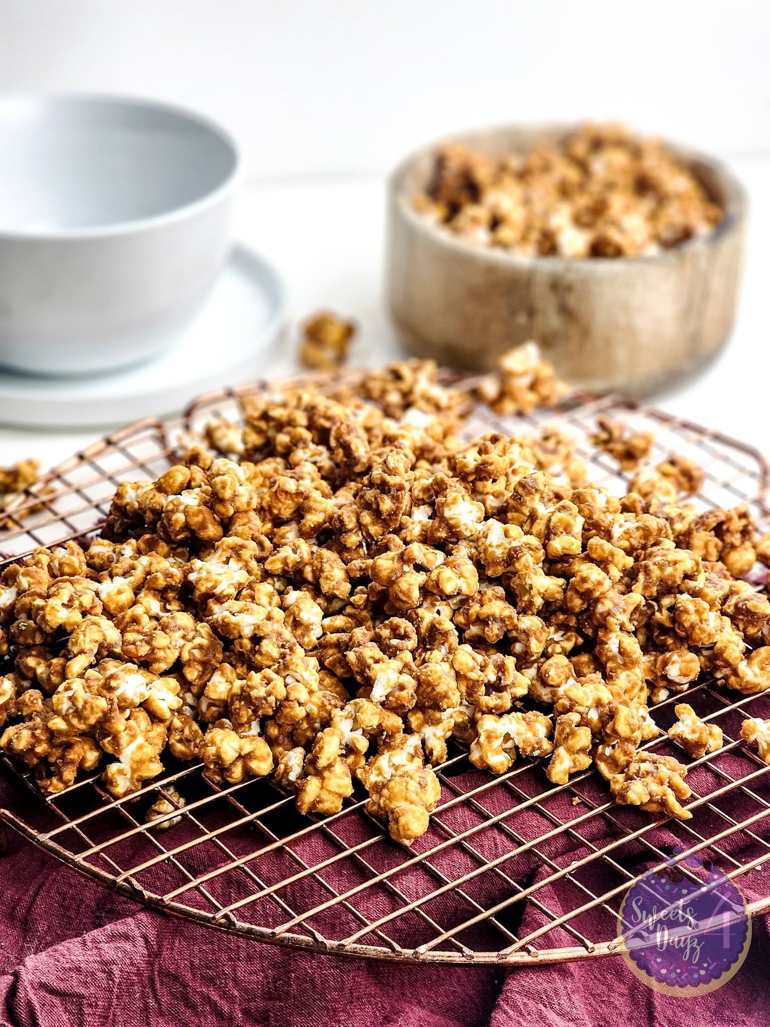 Homemade Caramel Popcorn on Gold Marble