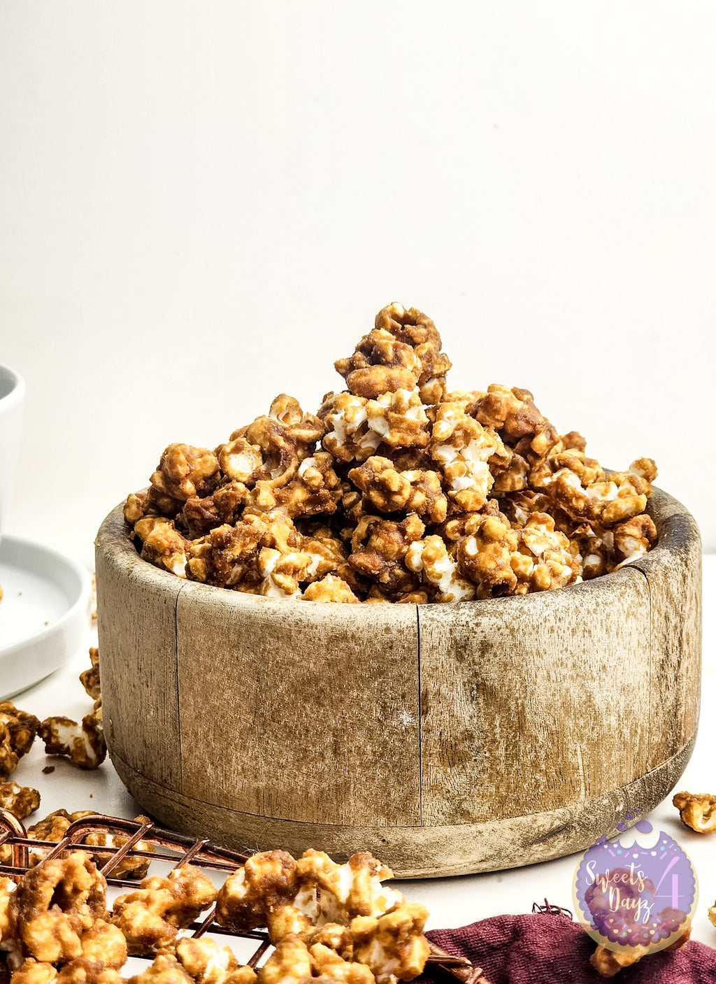 Homemade Caramel Popcorn on Gold Marble