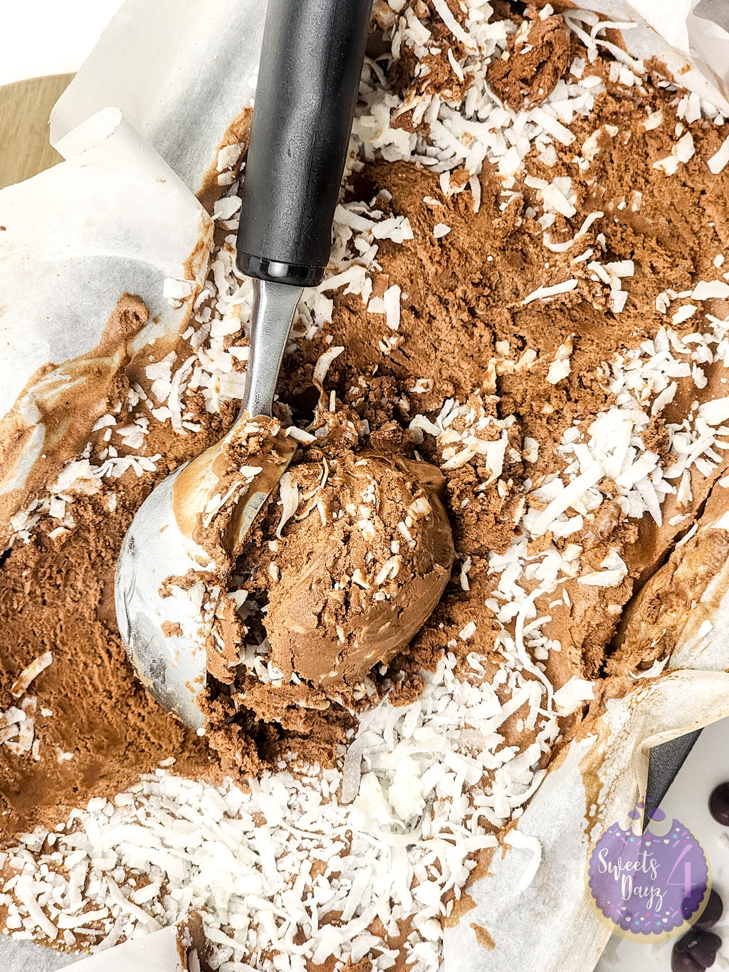Chocolate Coconut Ice Cream on White