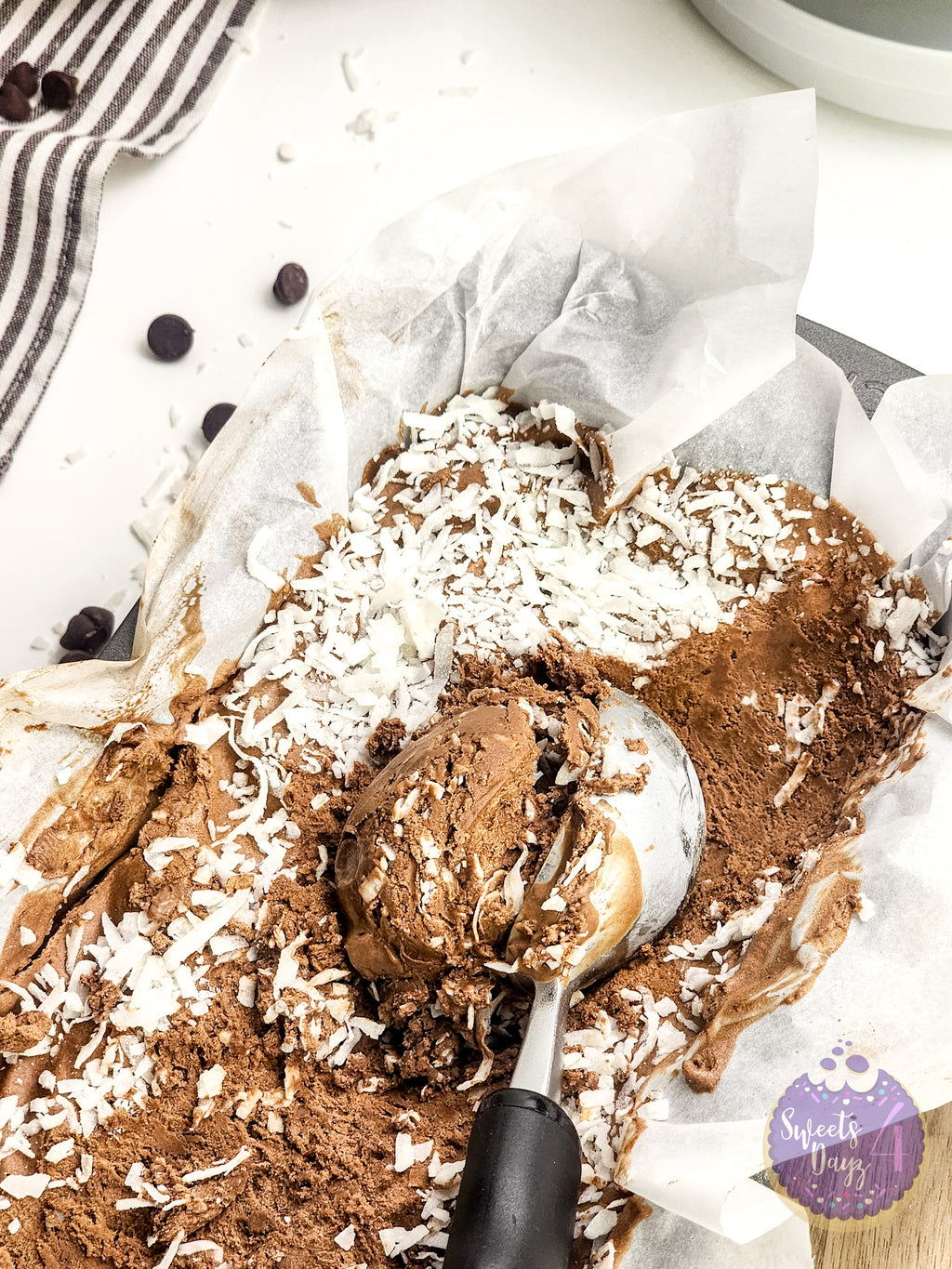 Chocolate Coconut Ice Cream on White