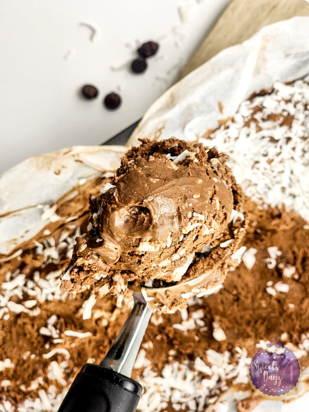 Chocolate Coconut Ice Cream on White