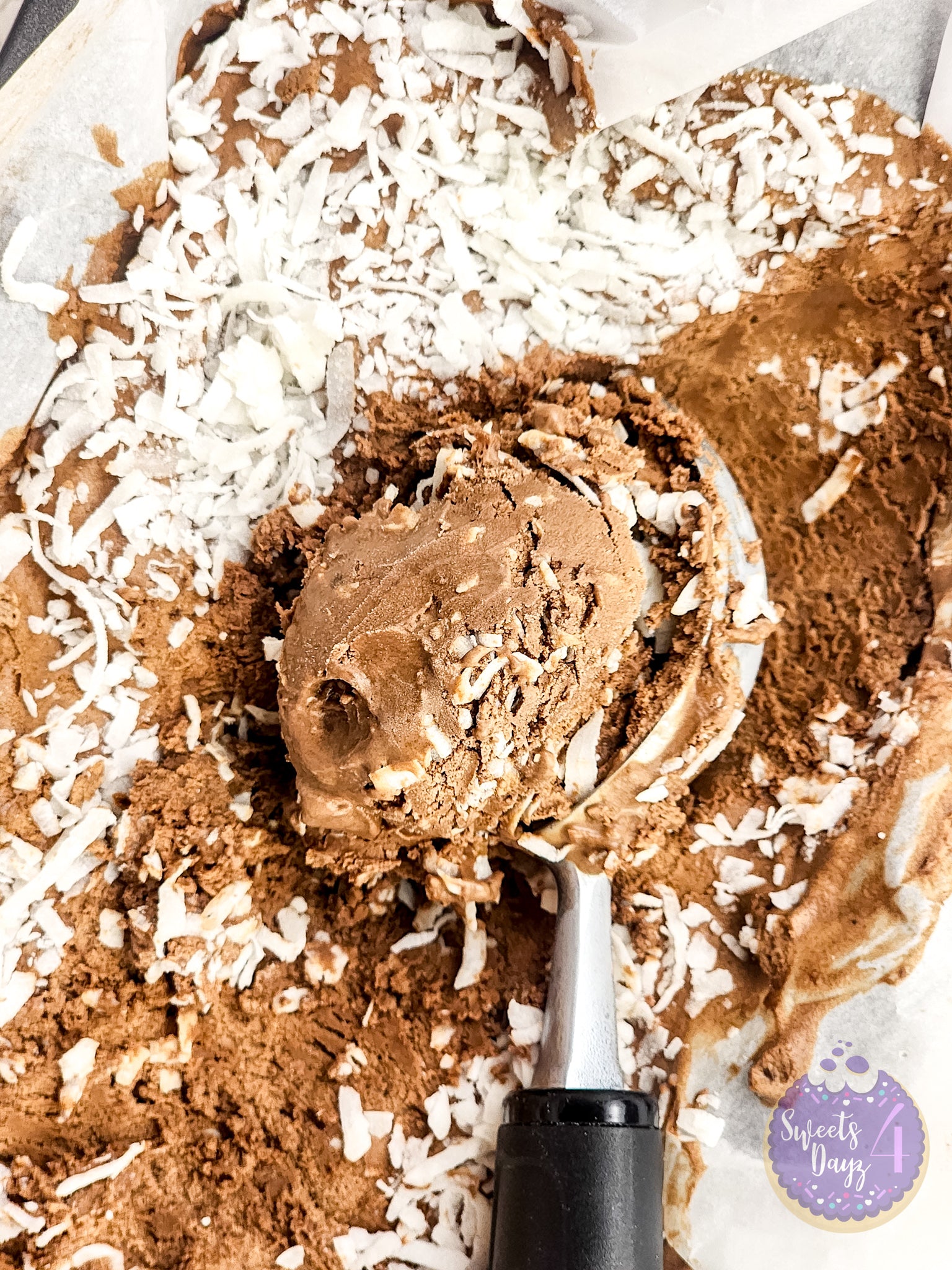 Chocolate Coconut Ice Cream on Gold Marble