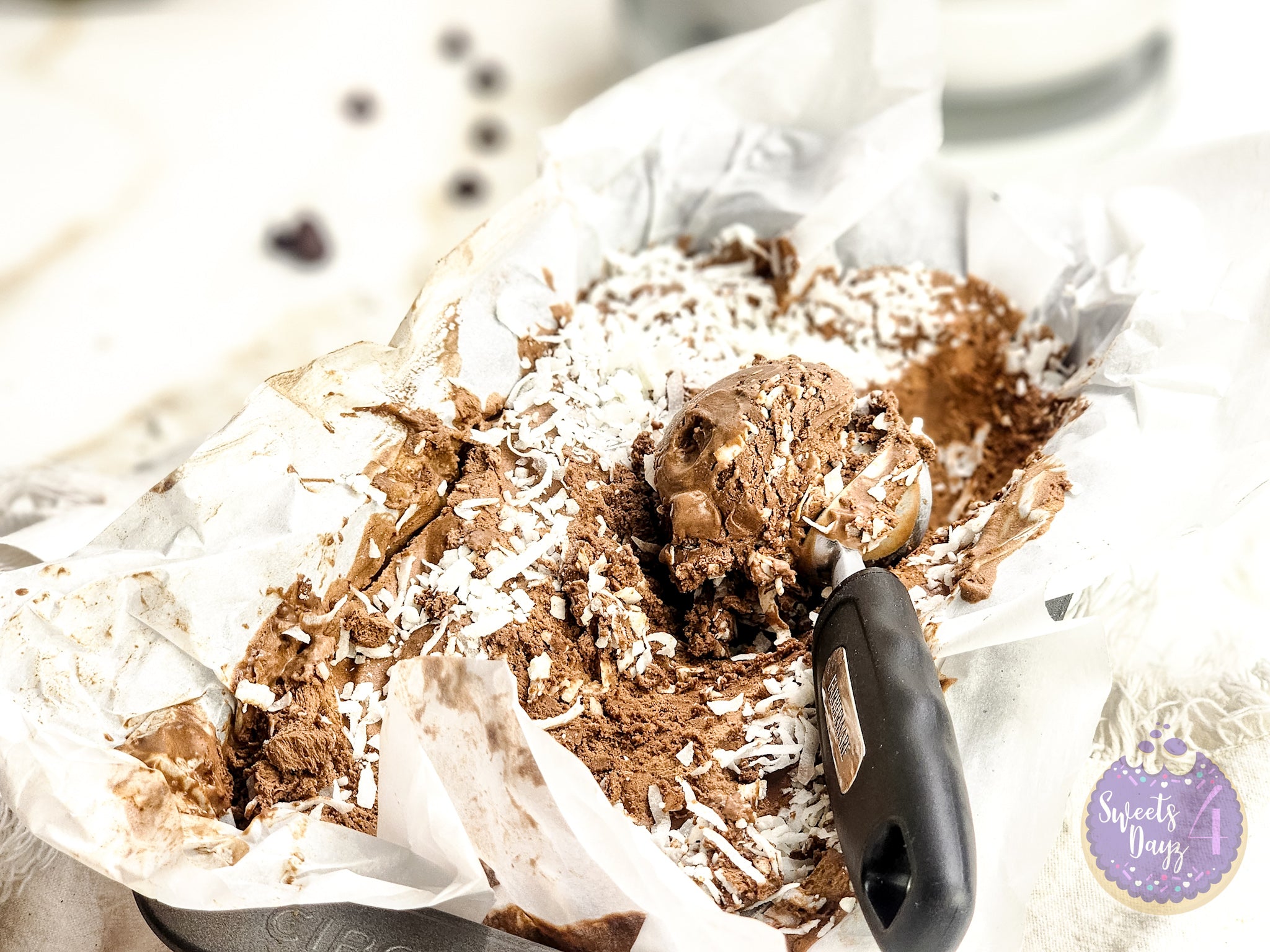 Chocolate Coconut Ice Cream on Gold Marble