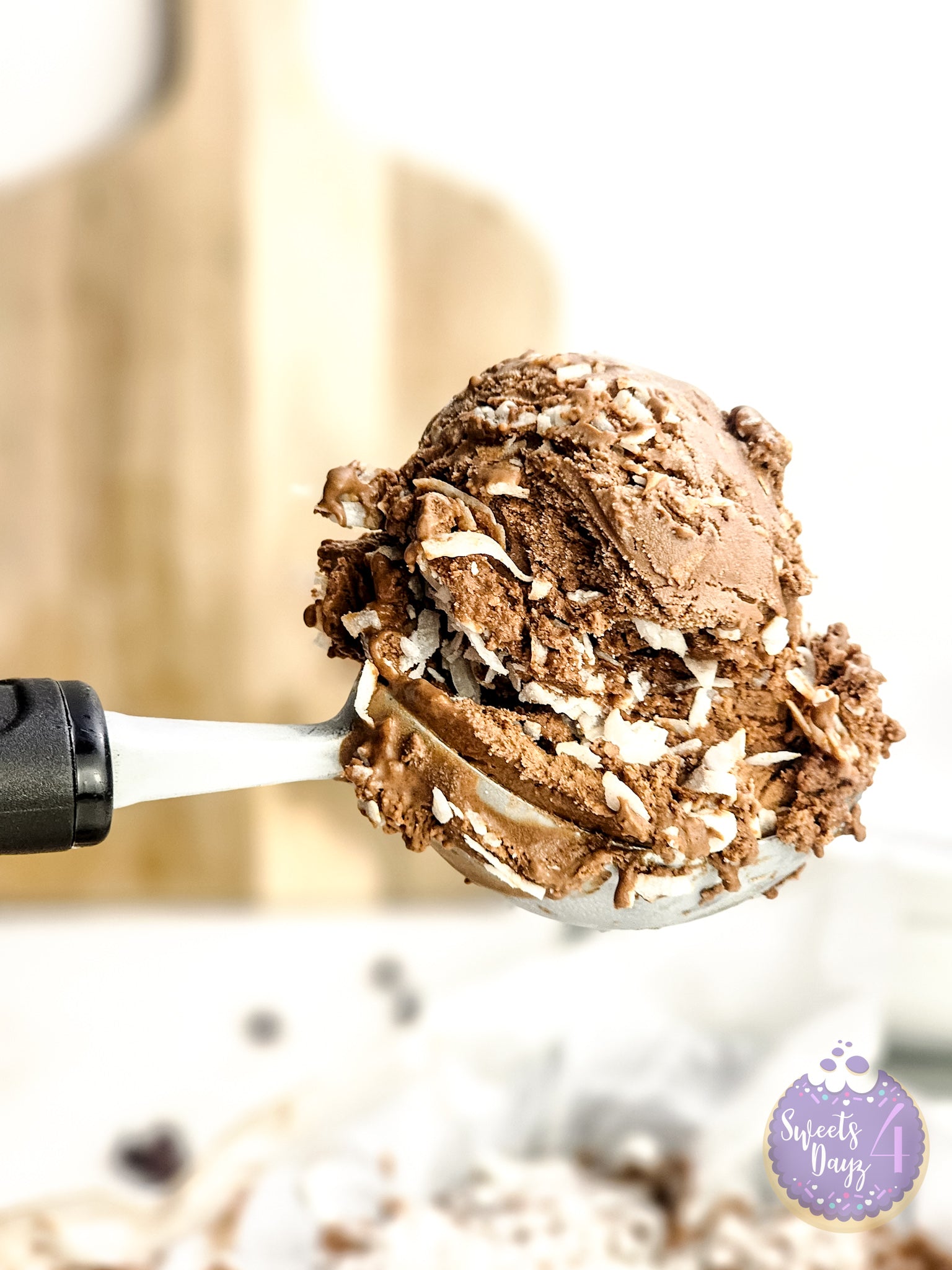 Chocolate Coconut Ice Cream on Gold Marble