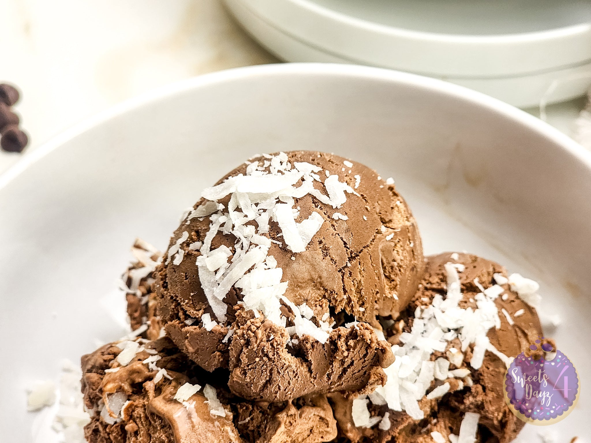 Chocolate Coconut Ice Cream on Gold Marble