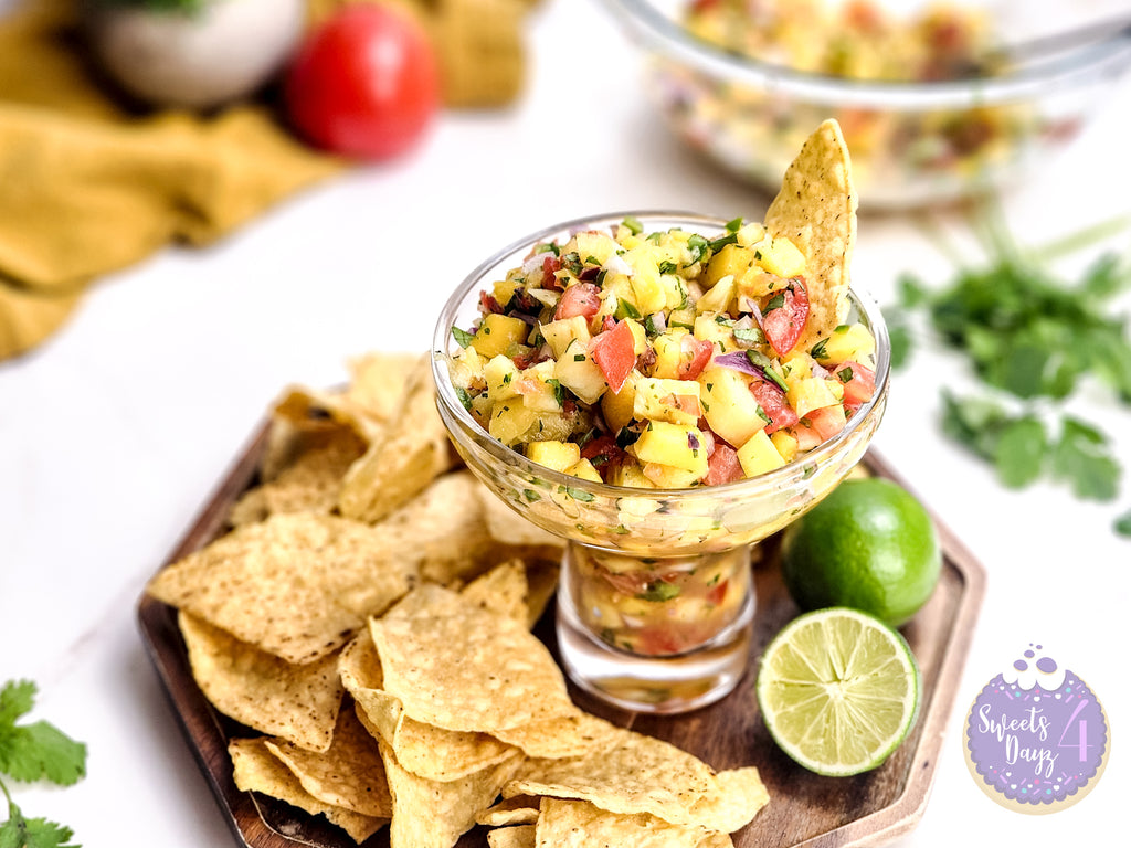 Mango Pineapple Salsa on Gold Marble