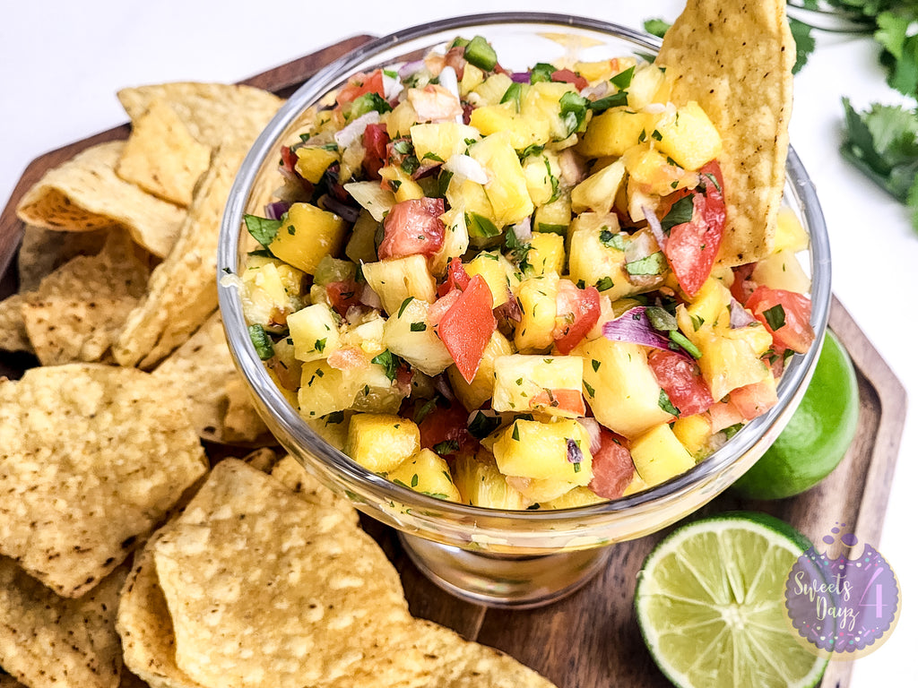 Mango Pineapple Salsa on Gold Marble