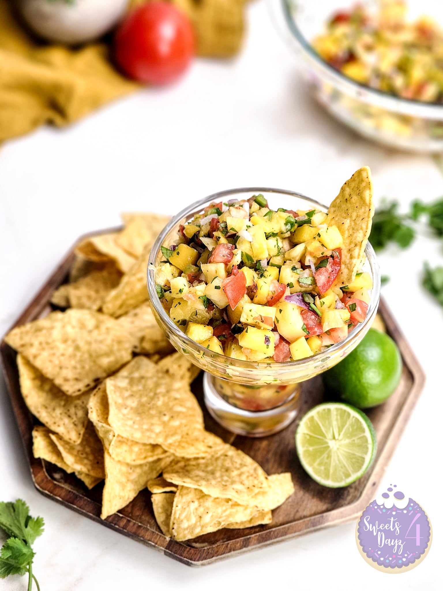 Mango Pineapple Salsa on Gold Marble