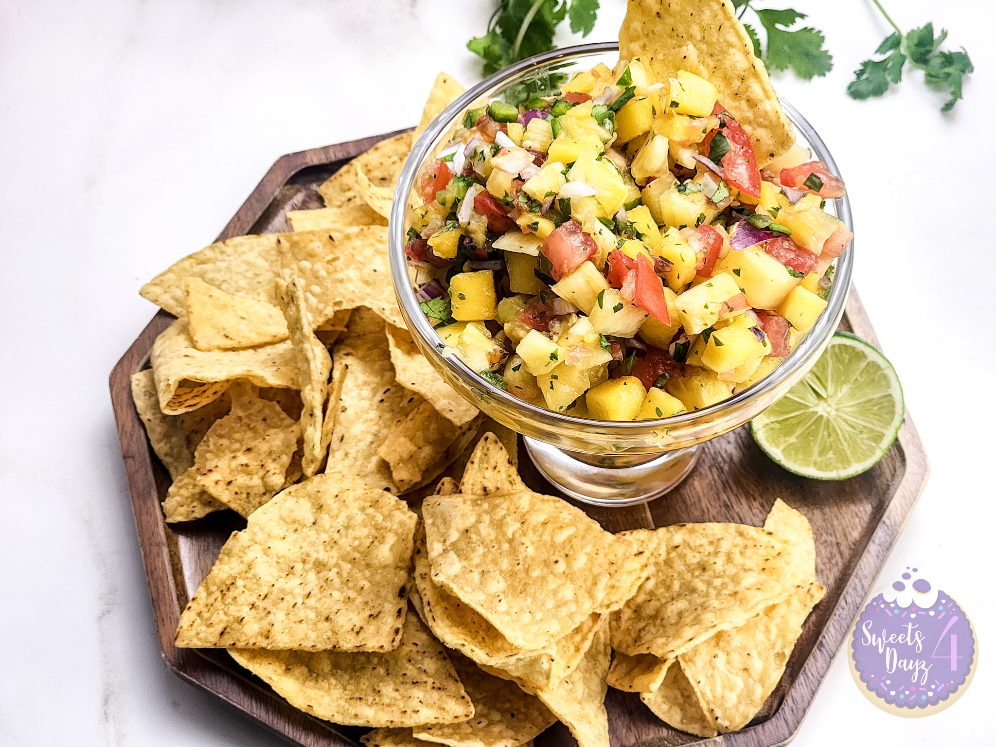 Mango Pineapple Salsa on Gold Marble