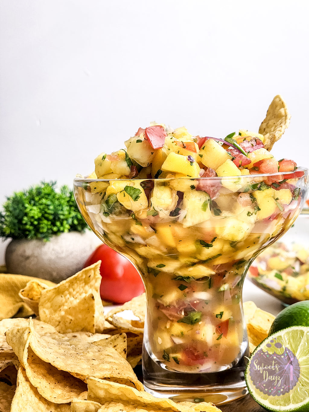 Mango Pineapple Salsa on Gold Marble