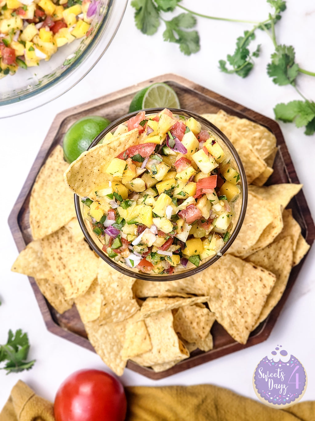 Mango Pineapple Salsa on Gold Marble