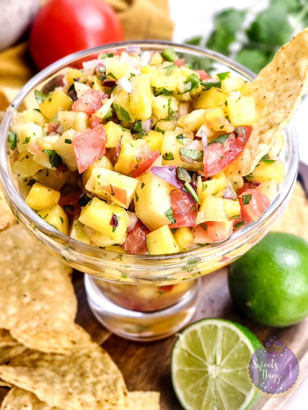 Mango Pineapple Salsa on Gold Marble