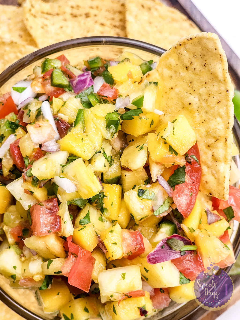 Mango Pineapple Salsa on Gold Marble