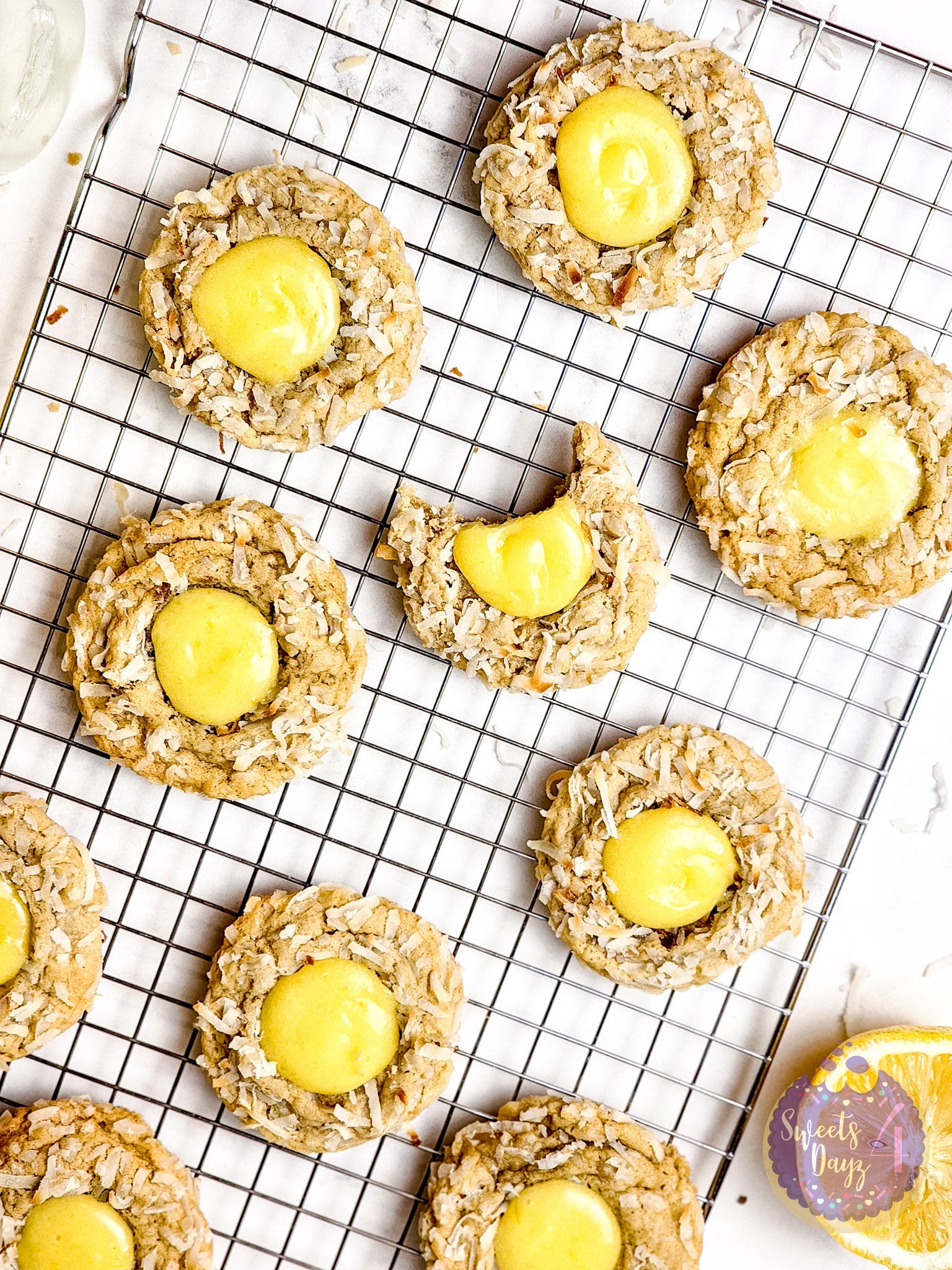 Coconut Lemon Curd Cookies on Marble