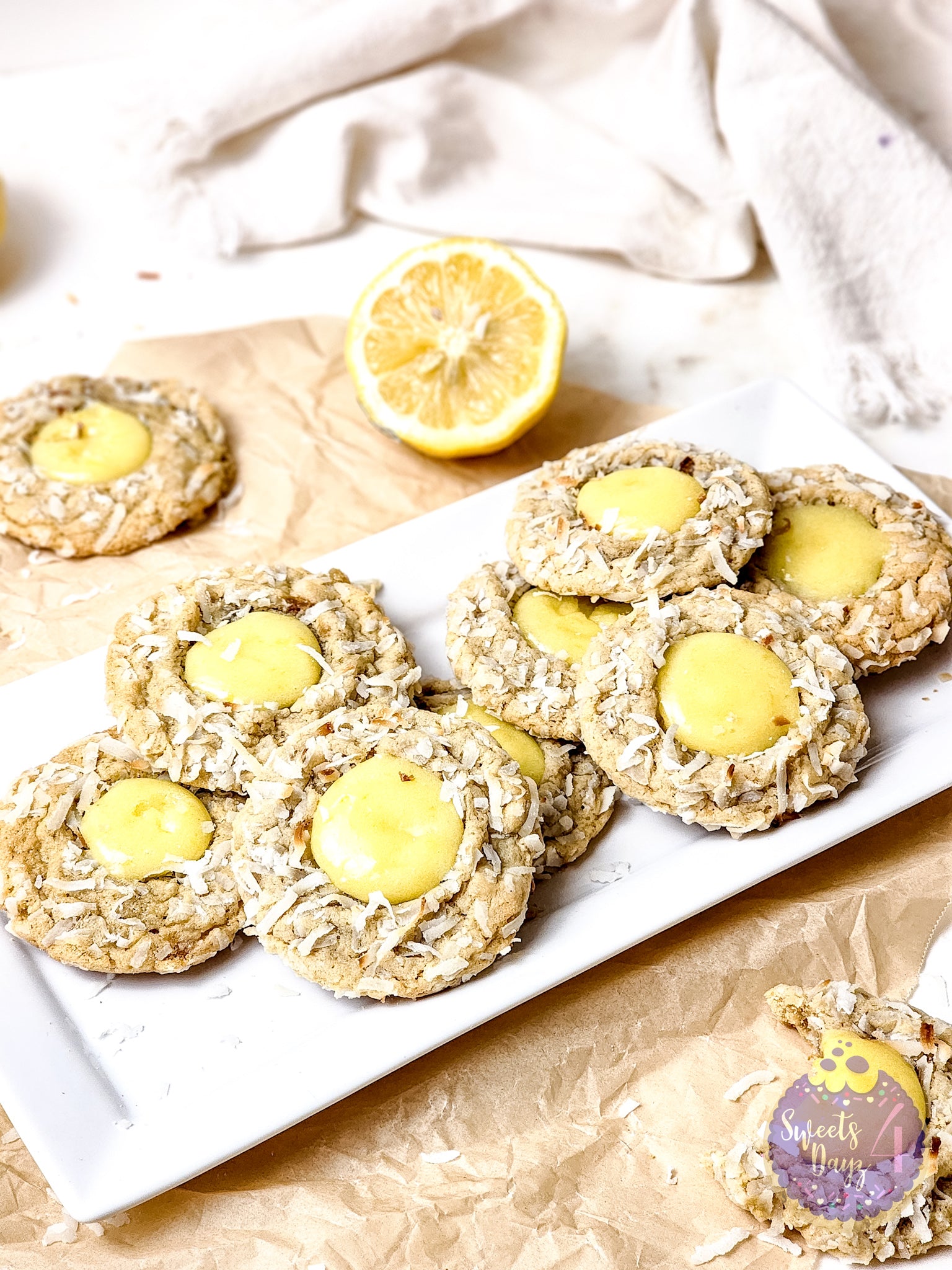 Coconut Lemon Curd Cookies on Gold Marble