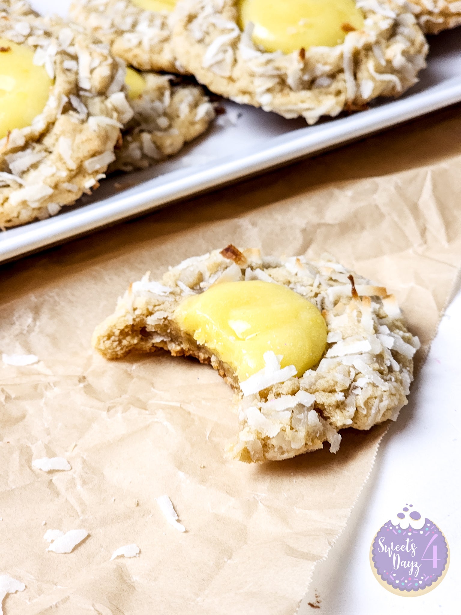 Coconut Lemon Curd Cookies on Gold Marble