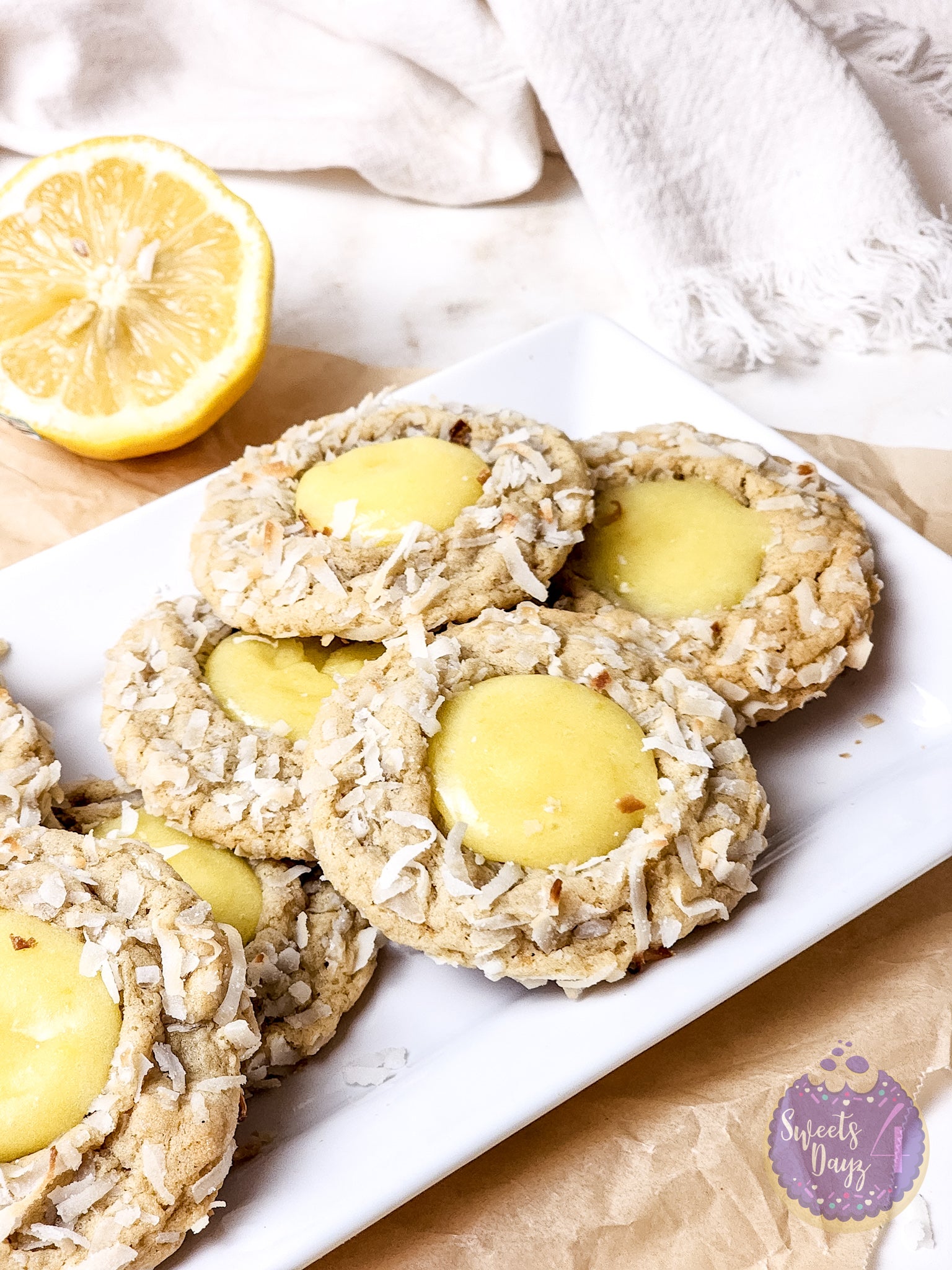 Coconut Lemon Curd Cookies on Gold Marble