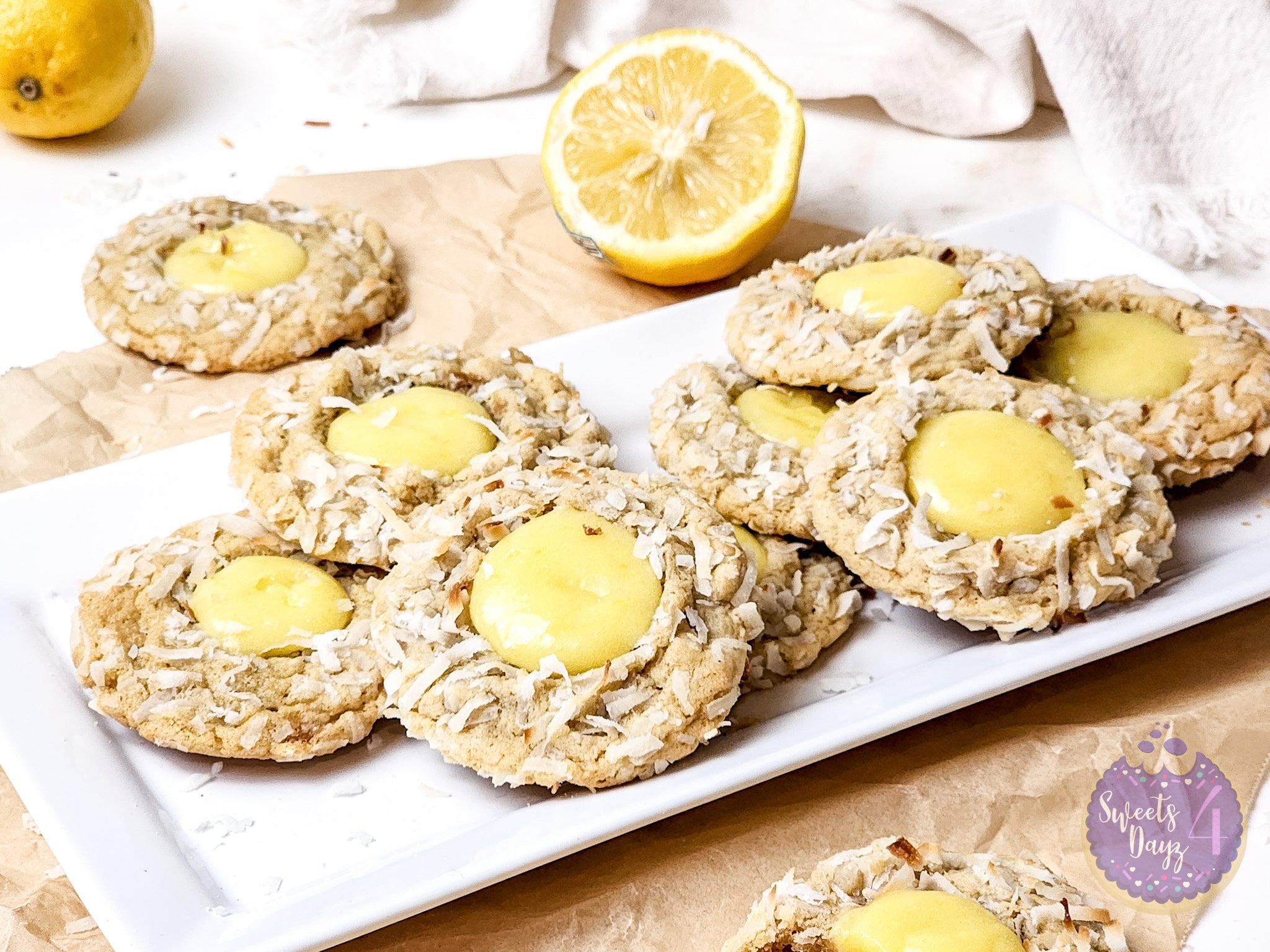 Coconut Lemon Curd Cookies on Gold Marble