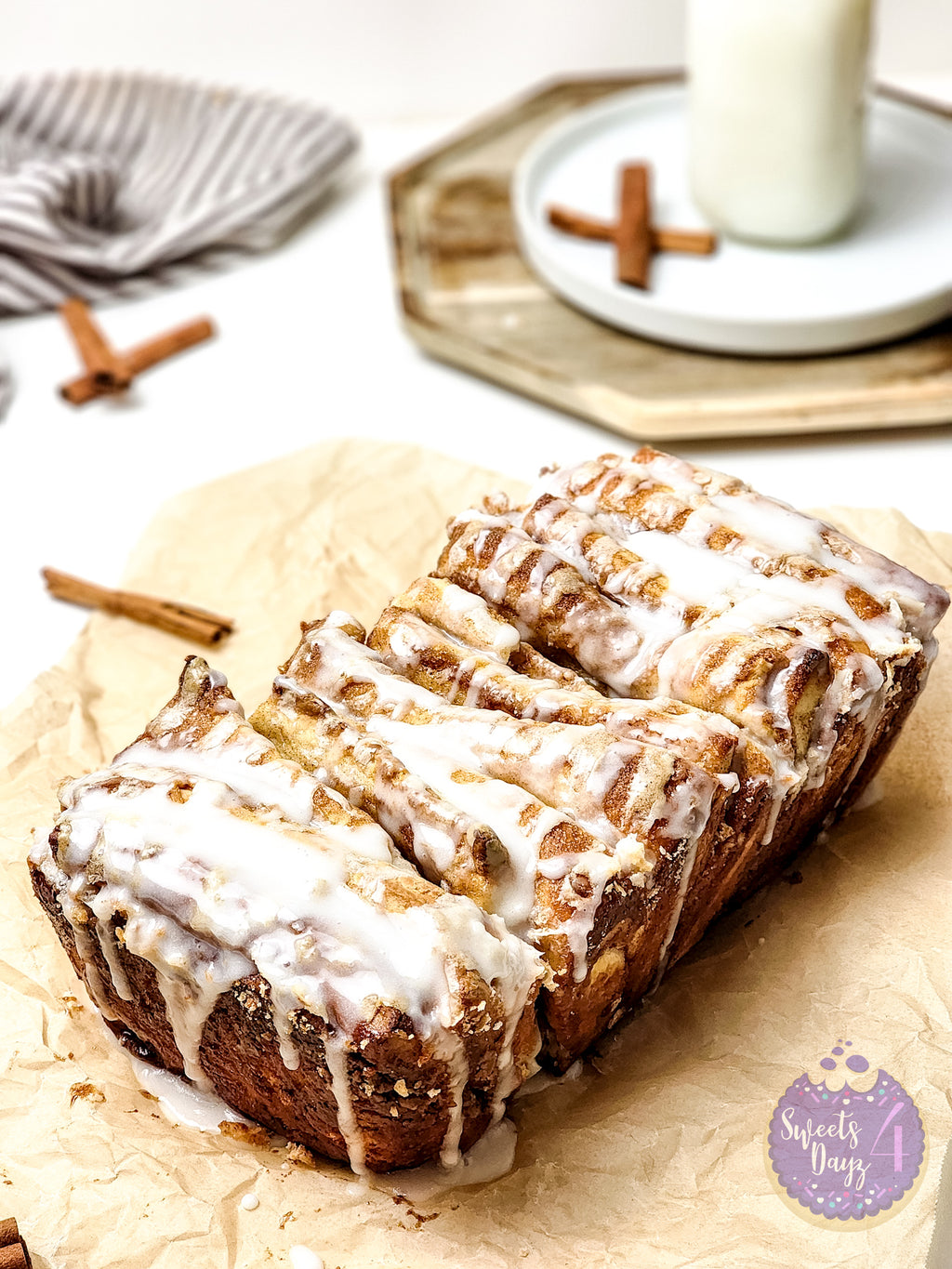 Cinnamon Pull Apart Bread on White