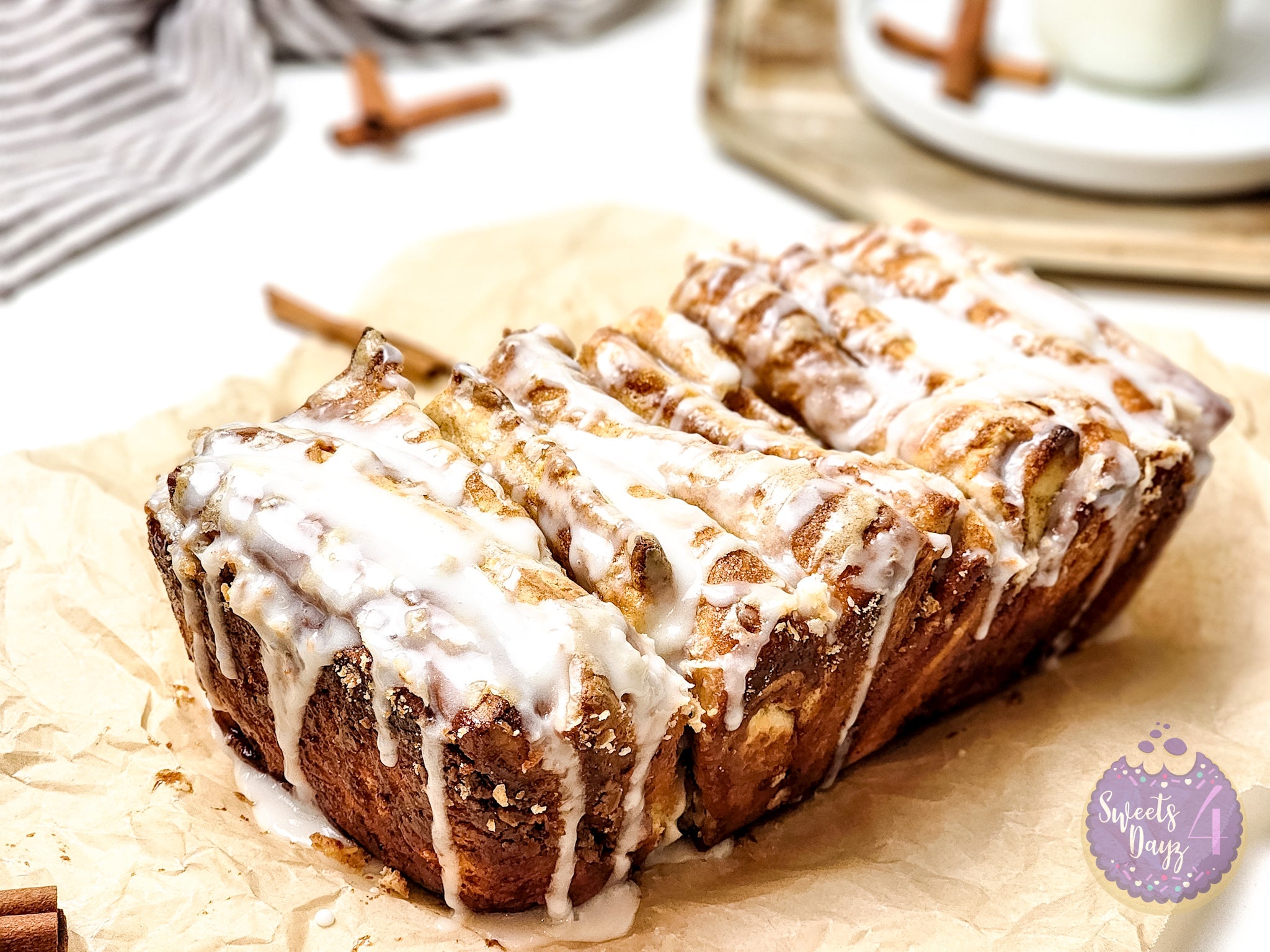 Cinnamon Pull Apart Bread on White