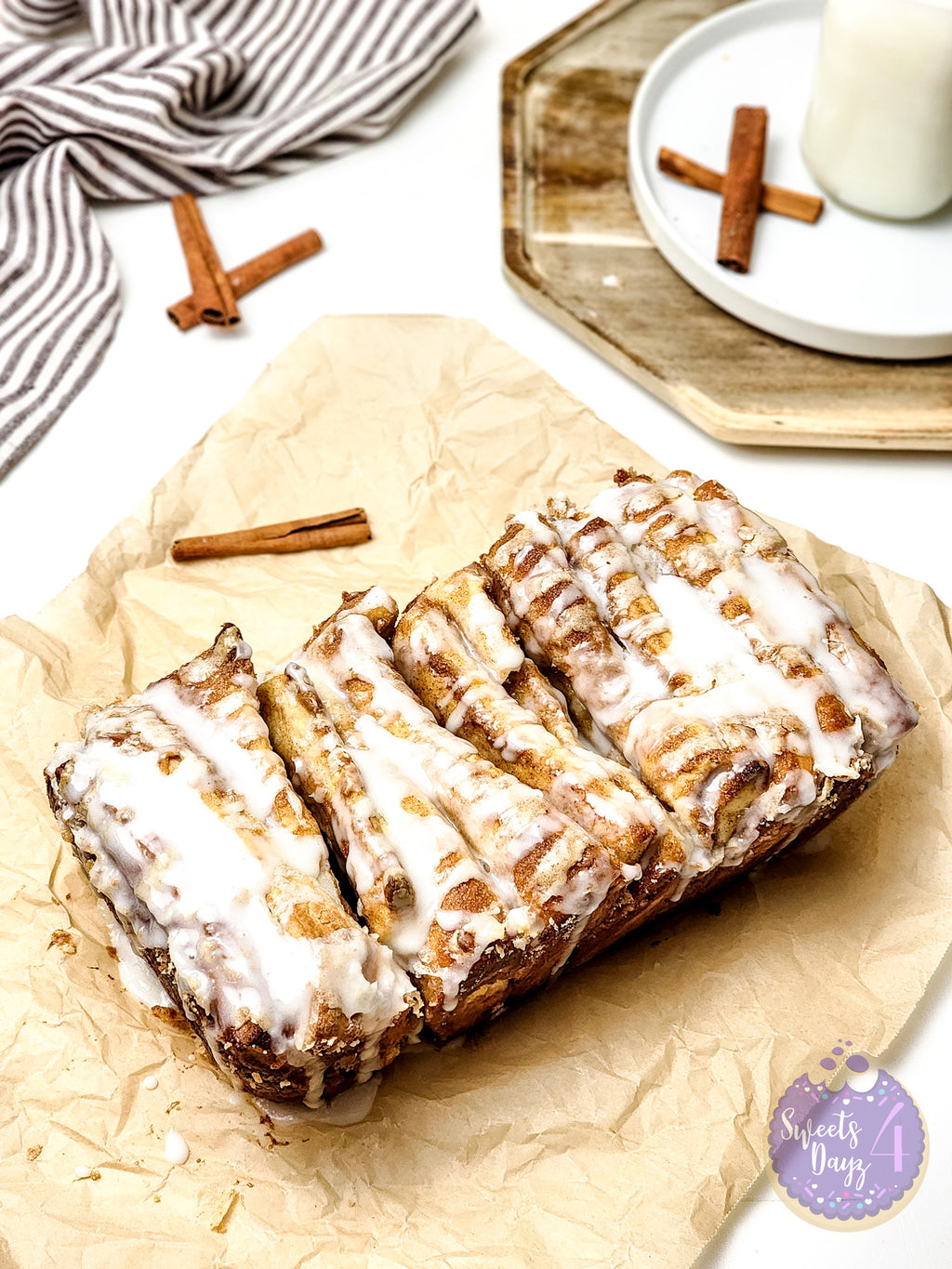Cinnamon Pull Apart Bread on White