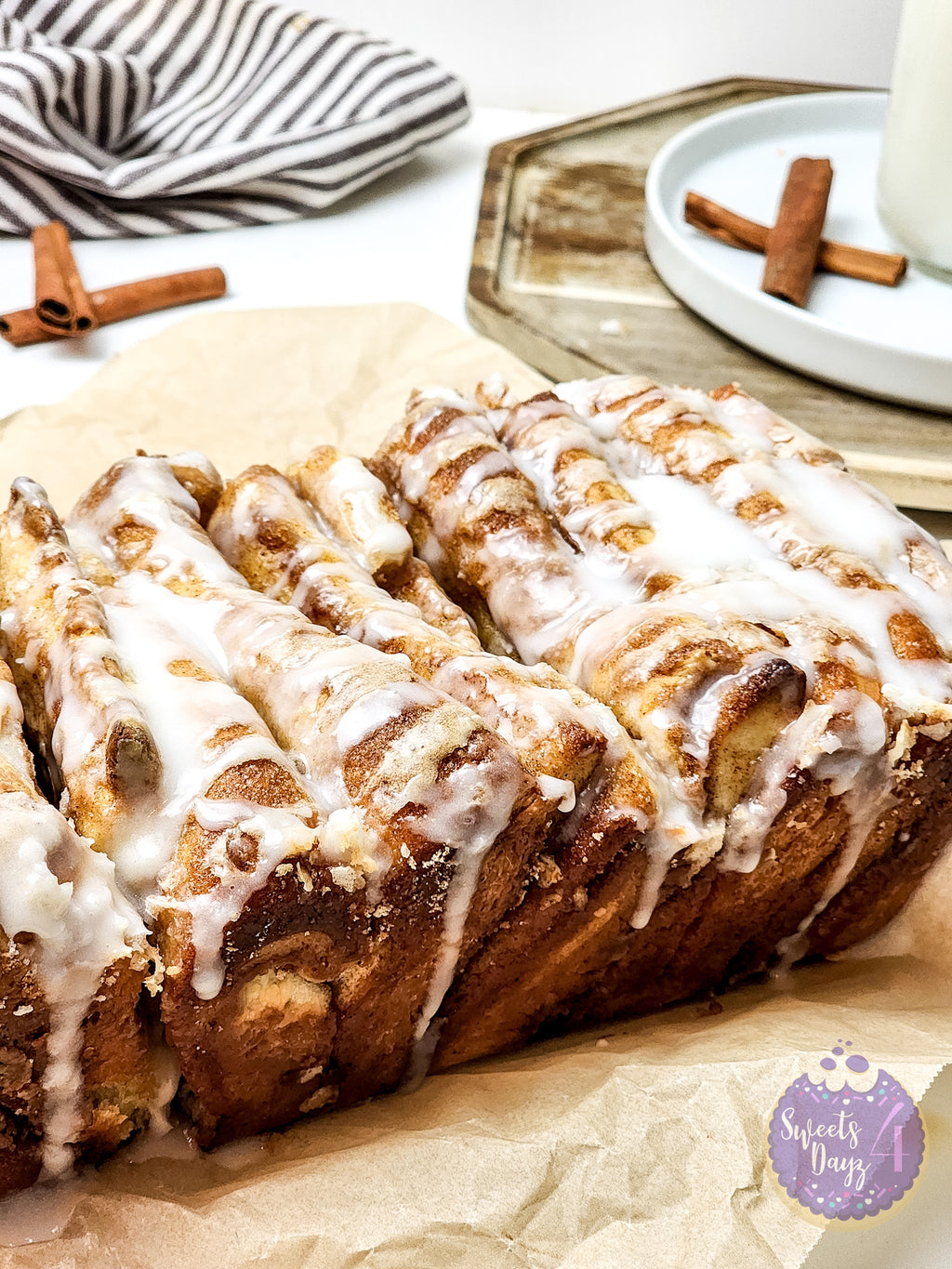 Cinnamon Pull Apart Bread on White