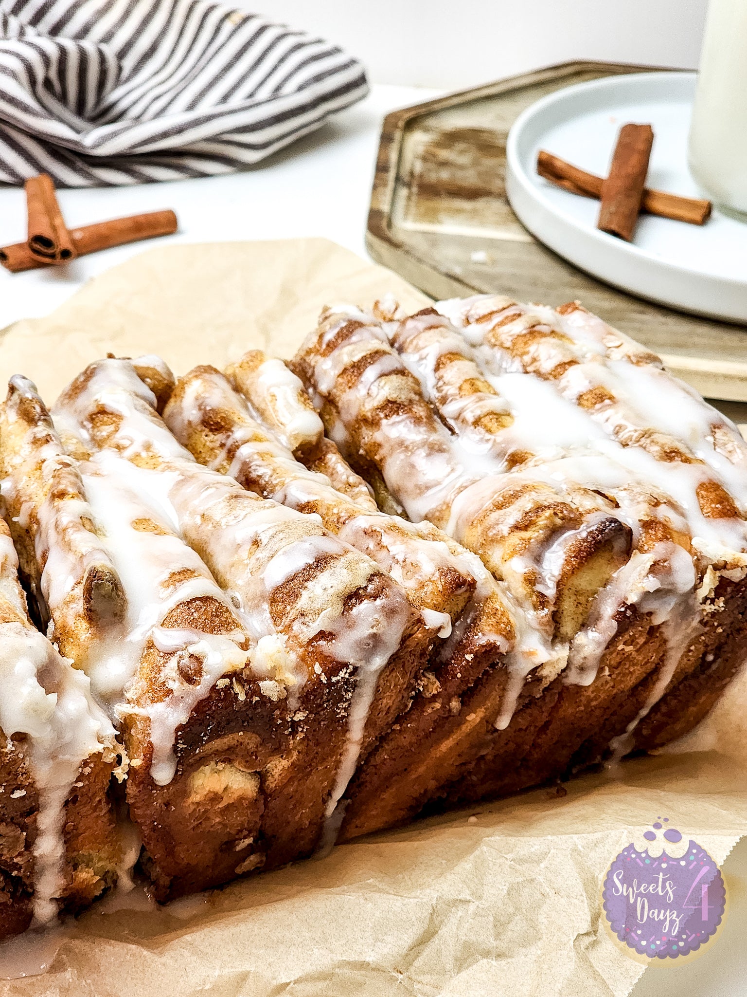 Cinnamon Pull Apart Bread on White