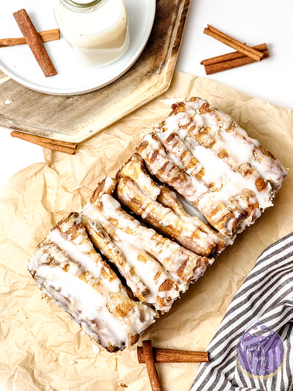 Cinnamon Pull Apart Bread on White