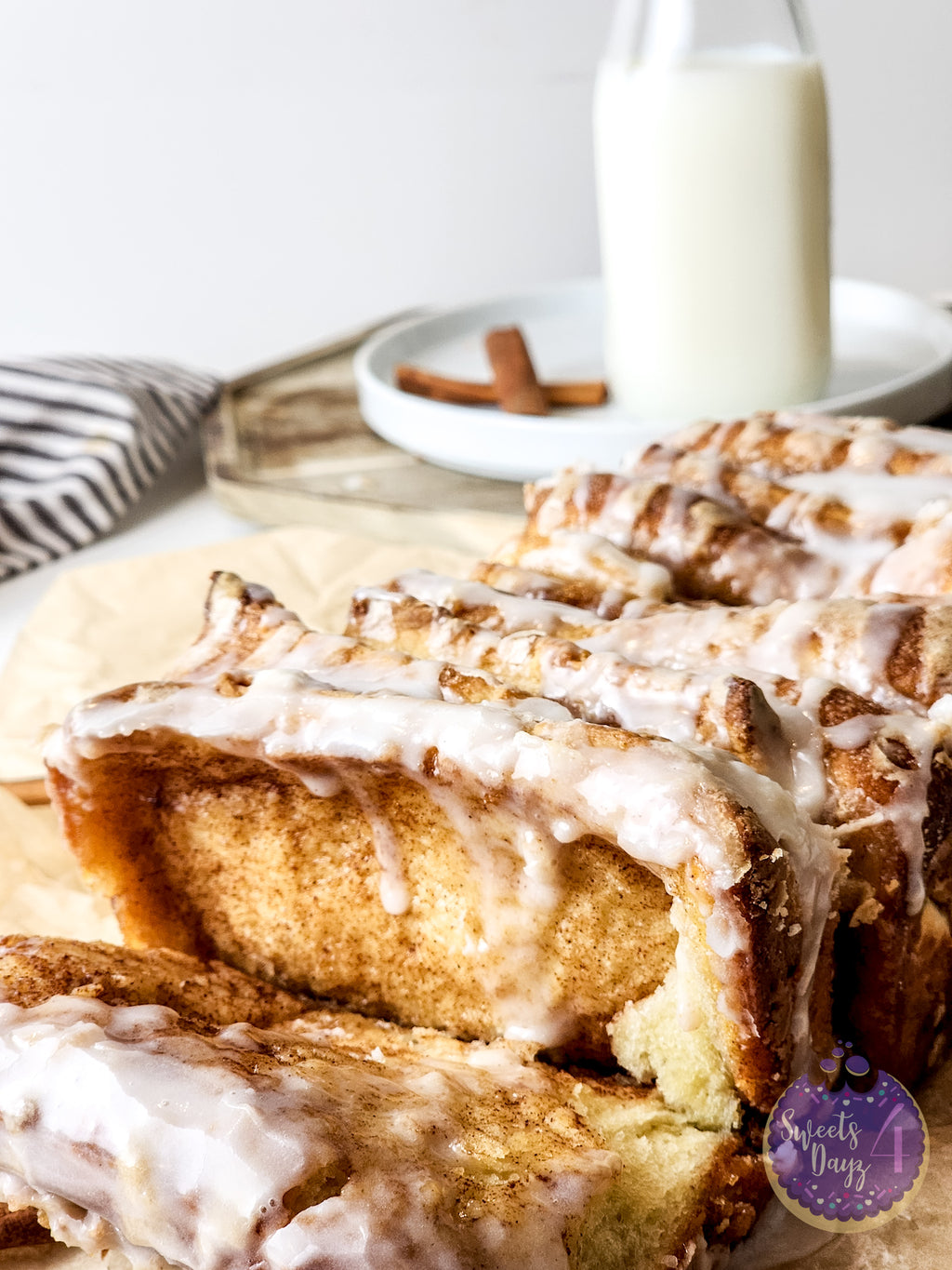 Cinnamon Pull Apart Bread on White