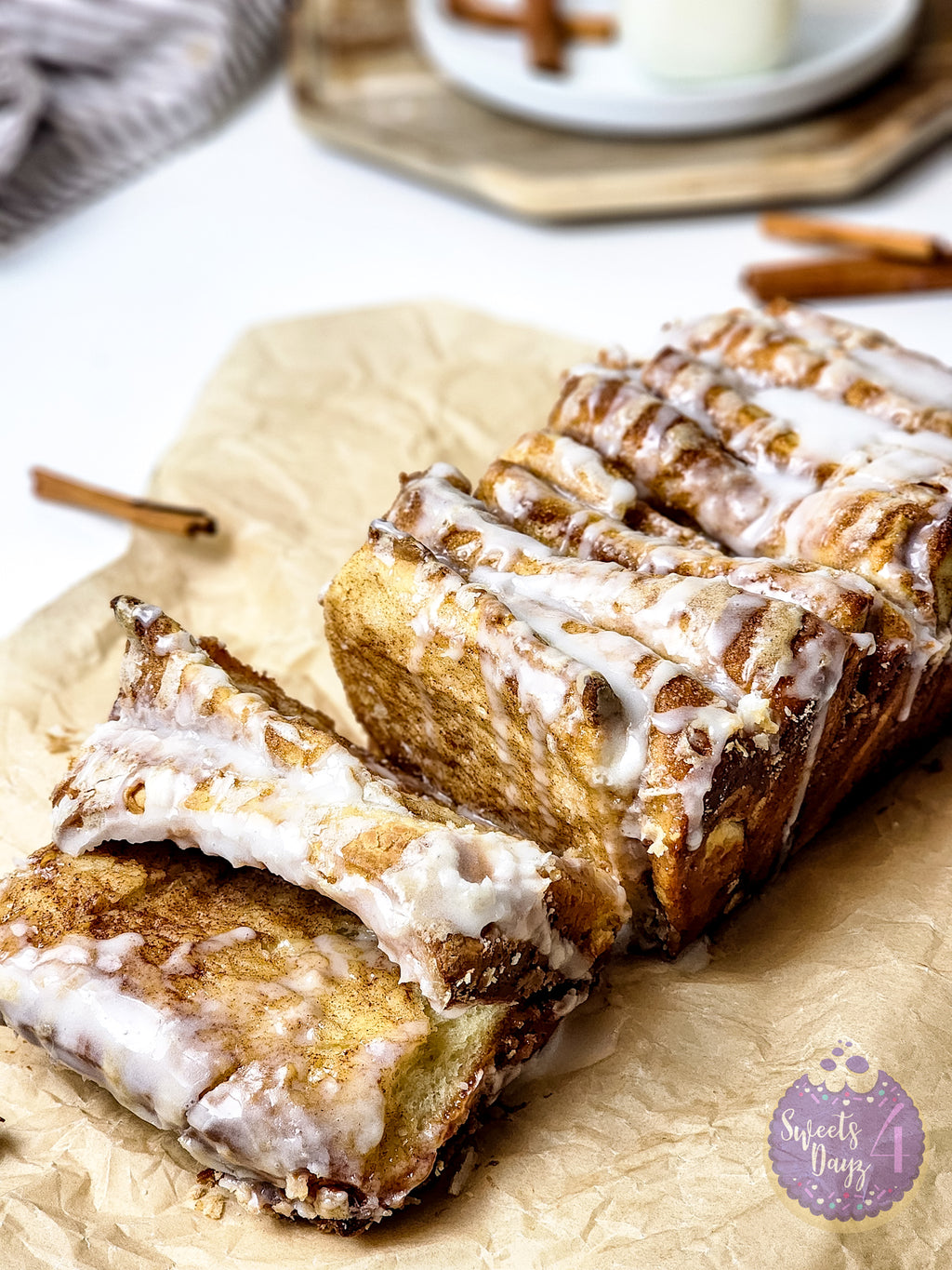 Cinnamon Pull Apart Bread on White