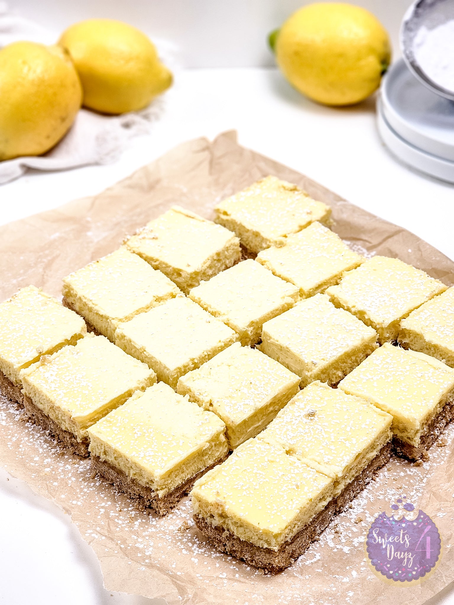 Lemon Cheesecake Bars on White